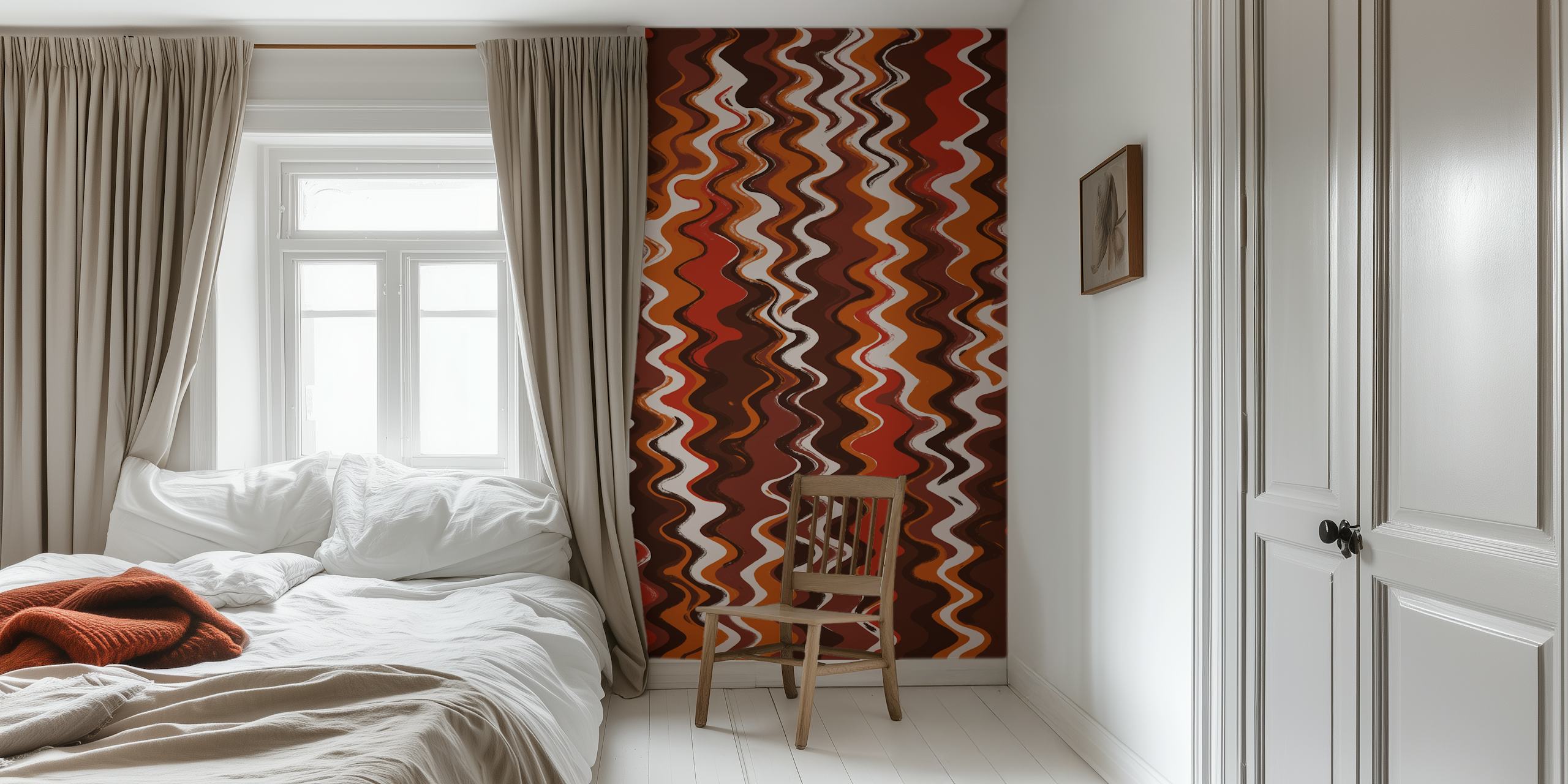 Earthy zig zag pattern wallpaper in a room