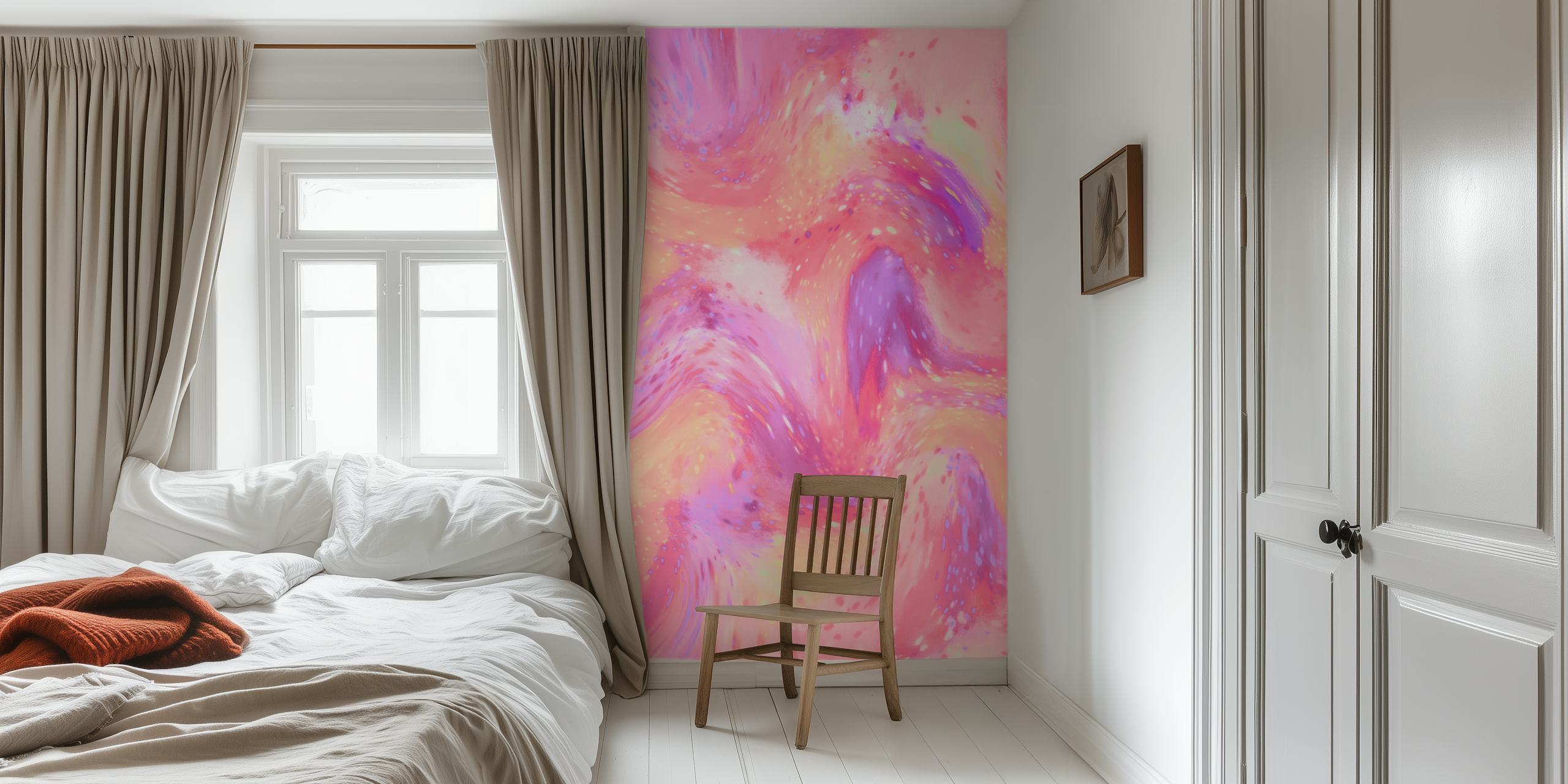 Pastel abstract swirl pattern in soft pink, lavender, and peach tones wallpaper