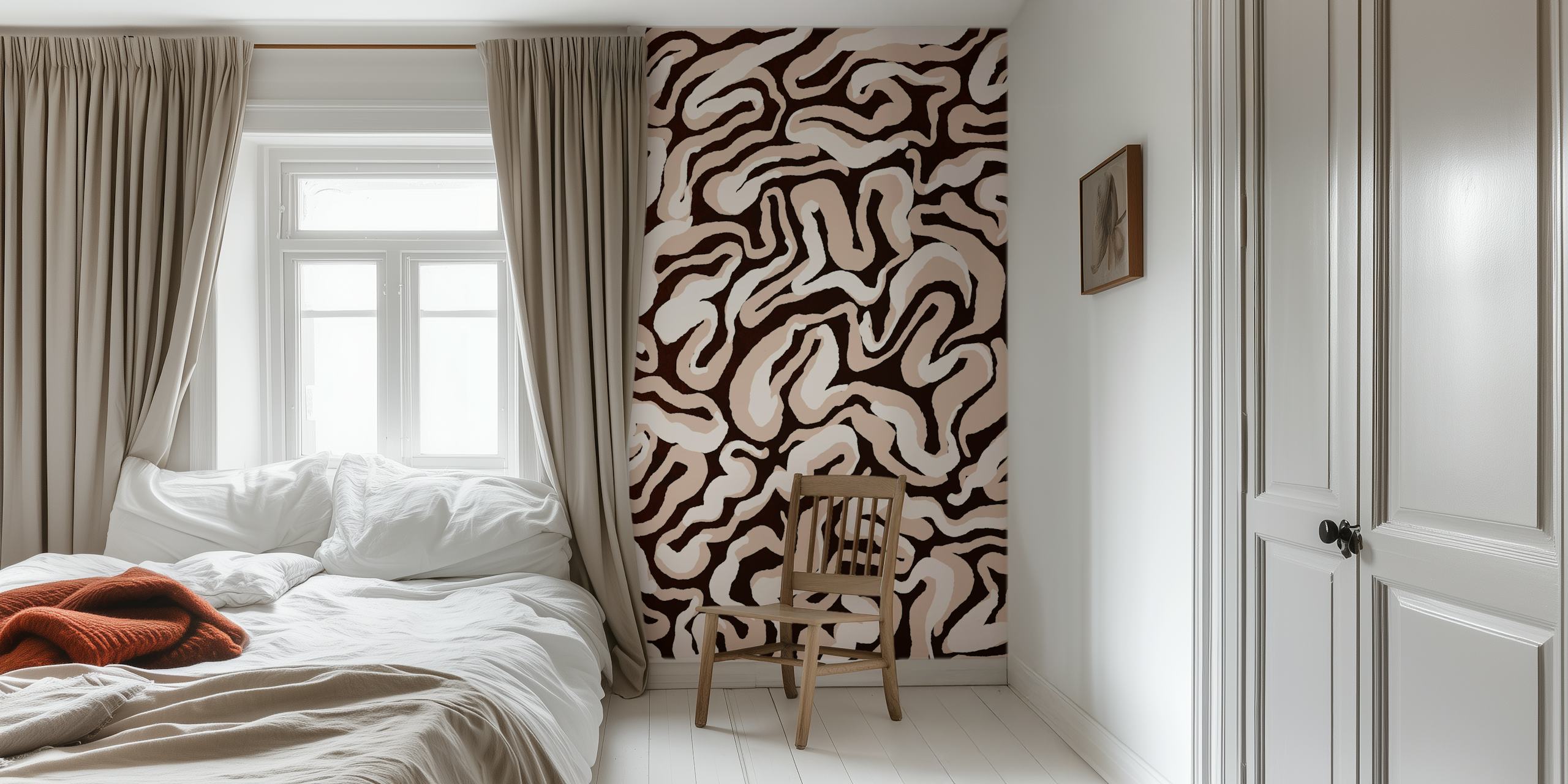 Ταπετσαρία White Beige Pattern σε ένα δωμάτιο