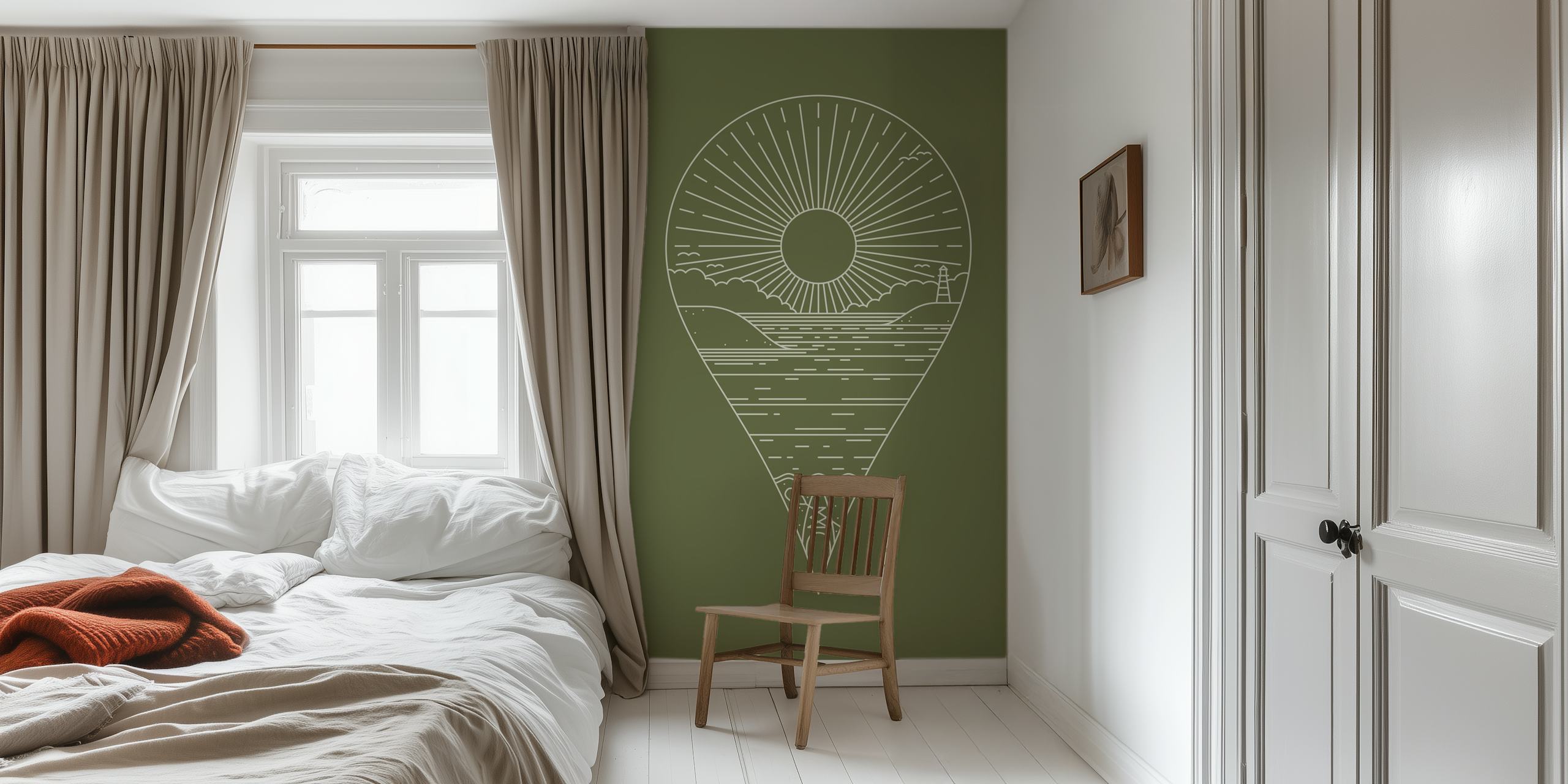 Wallpaper design with sun and landscape imagery