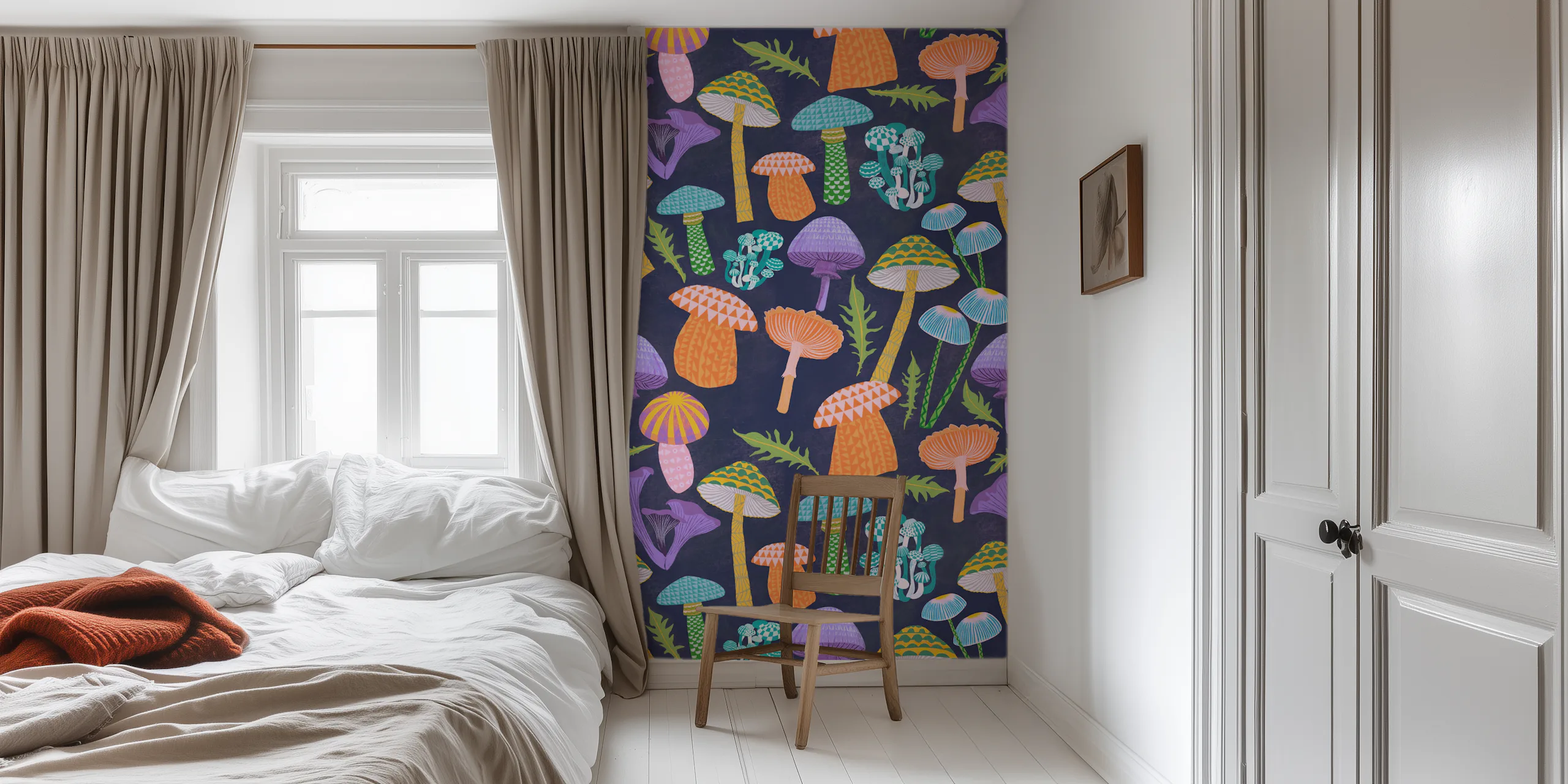 Colorful Mushroom Floral Wallpaper