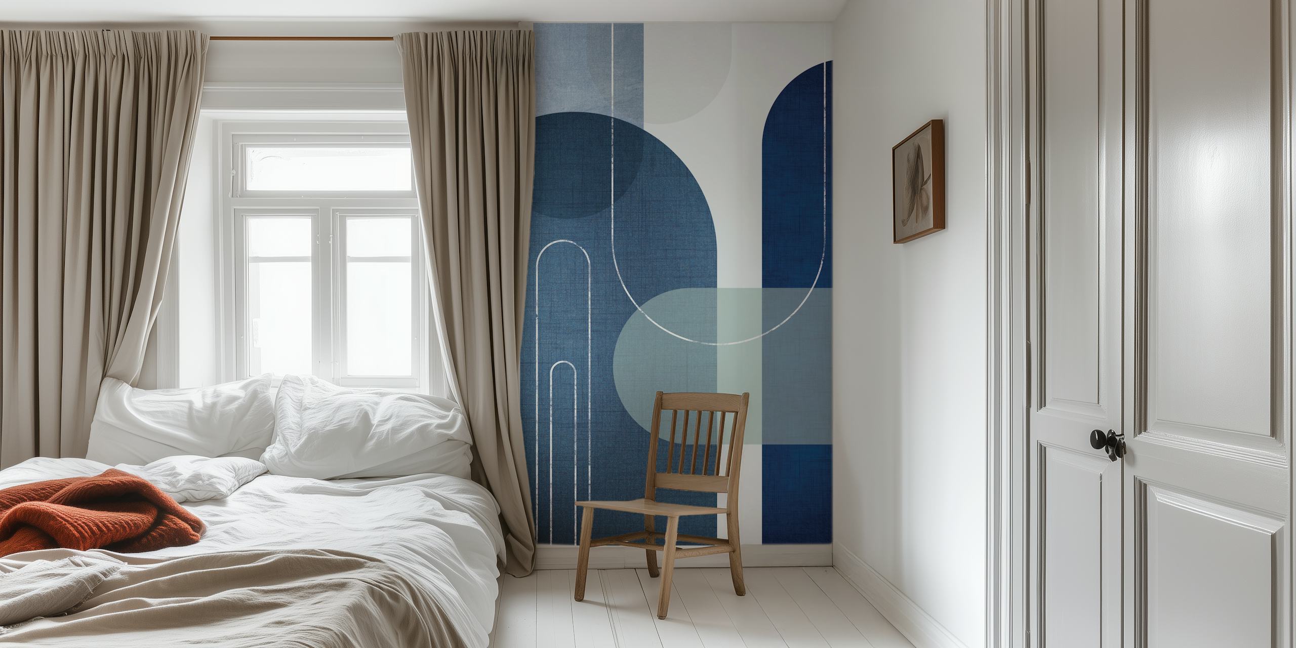 Geometric shapes in blue and gray tones Mid Century wallpaper