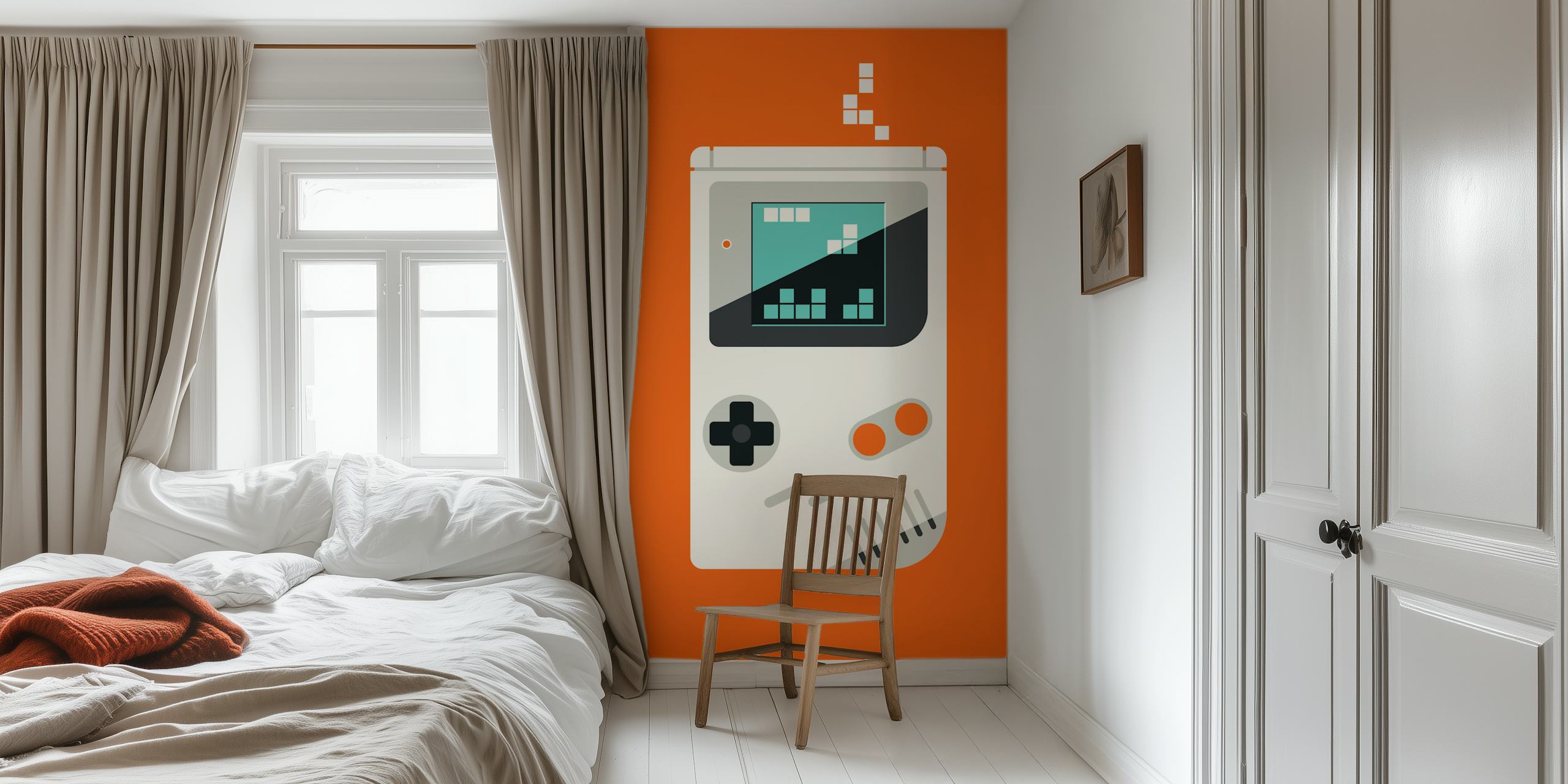 Retro game console illustration on bright orange wallpaper