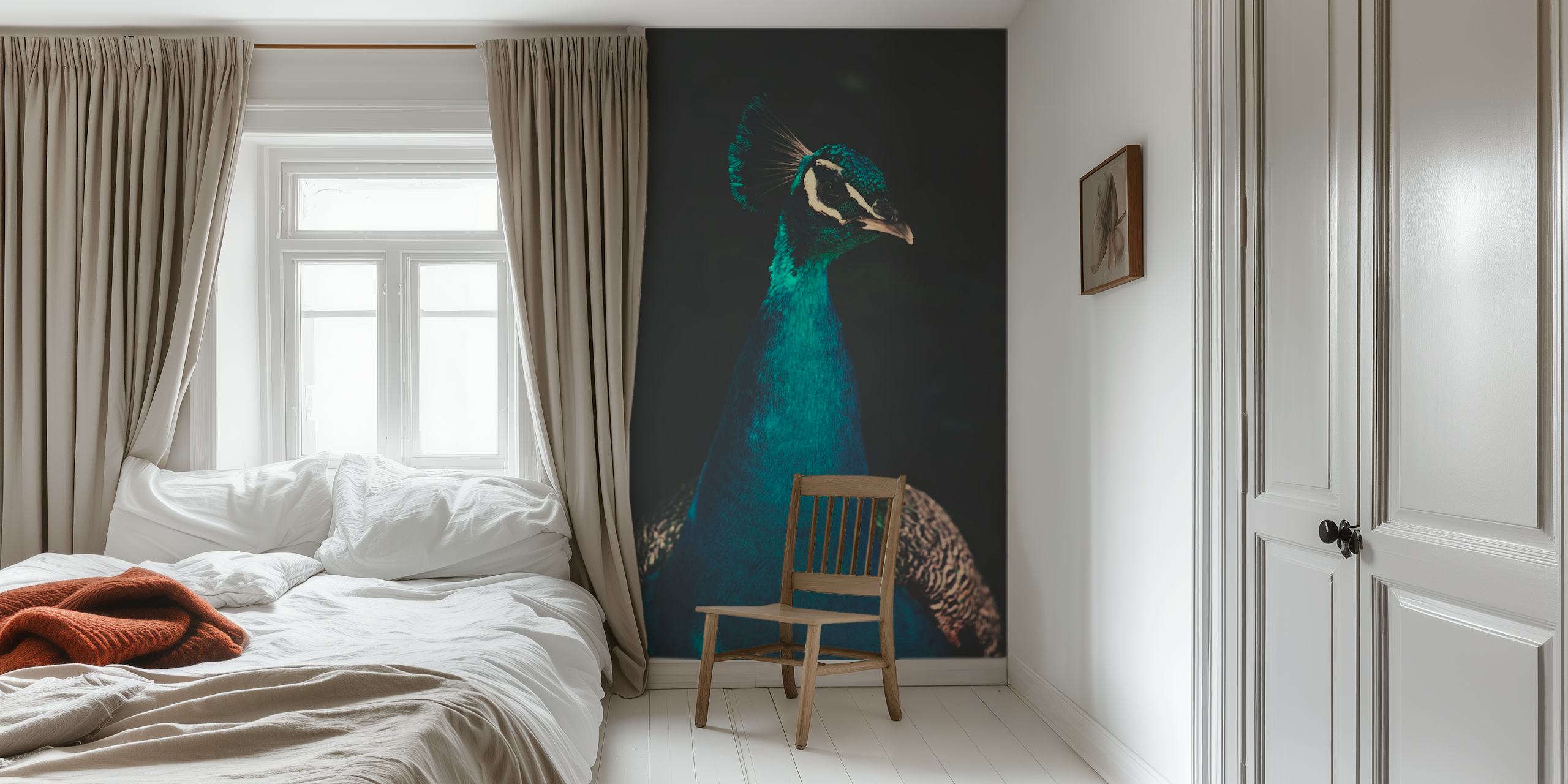 Elegante pauwfotobehang met levendige turquoise en smaragdgroene veren