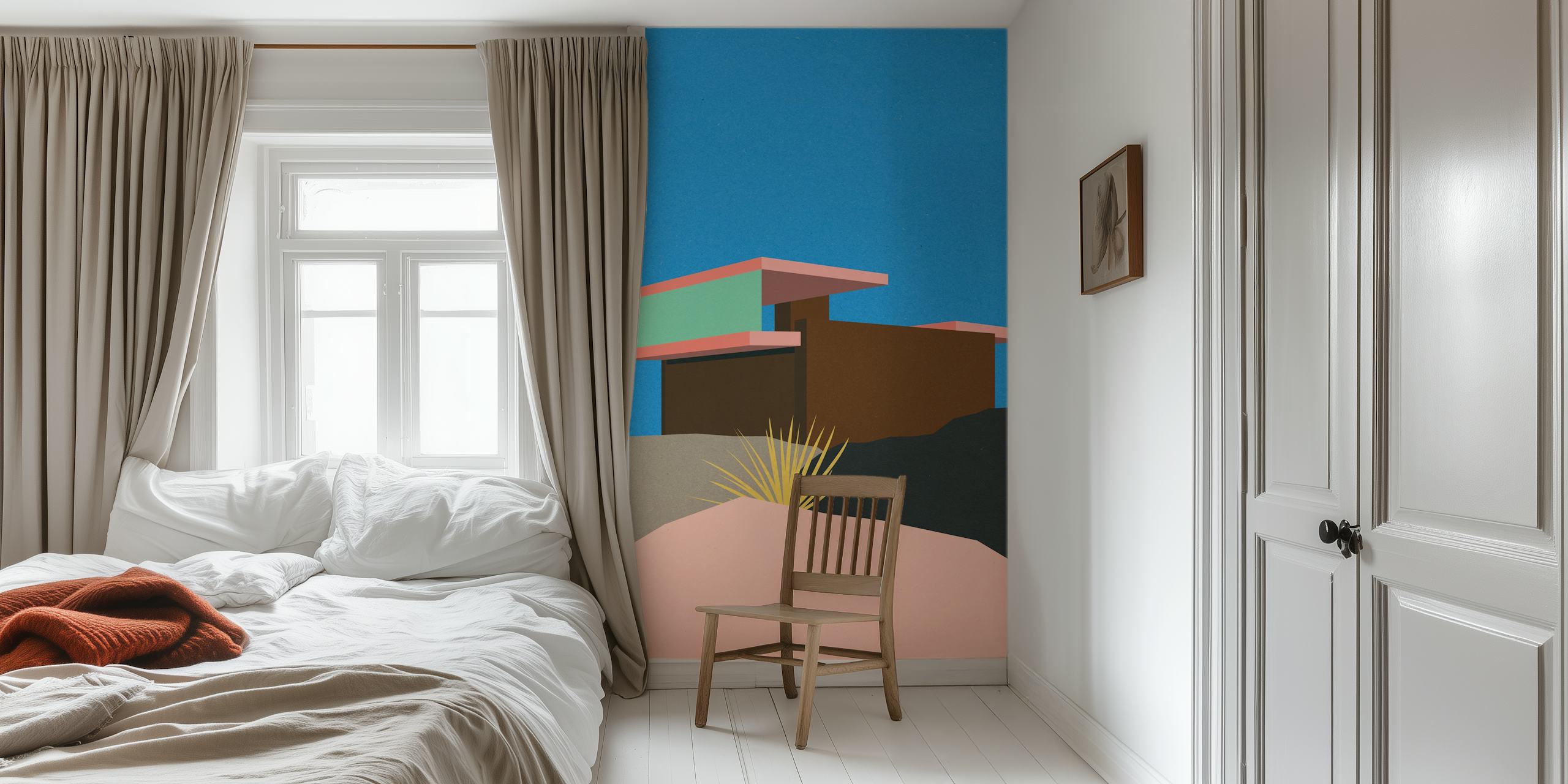 Mid-century modern Kaufmann House Palm Springs wall mural with vibrant colors and geometric design
