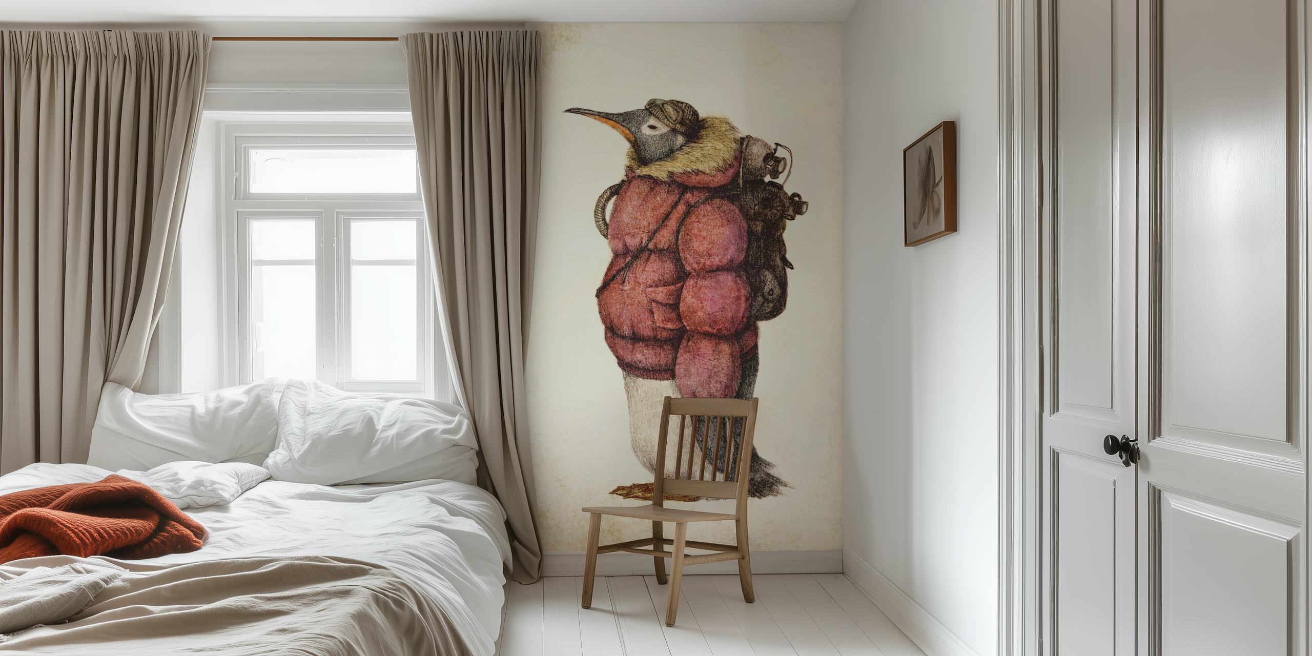 Whimsical penguin wallpaper in a room