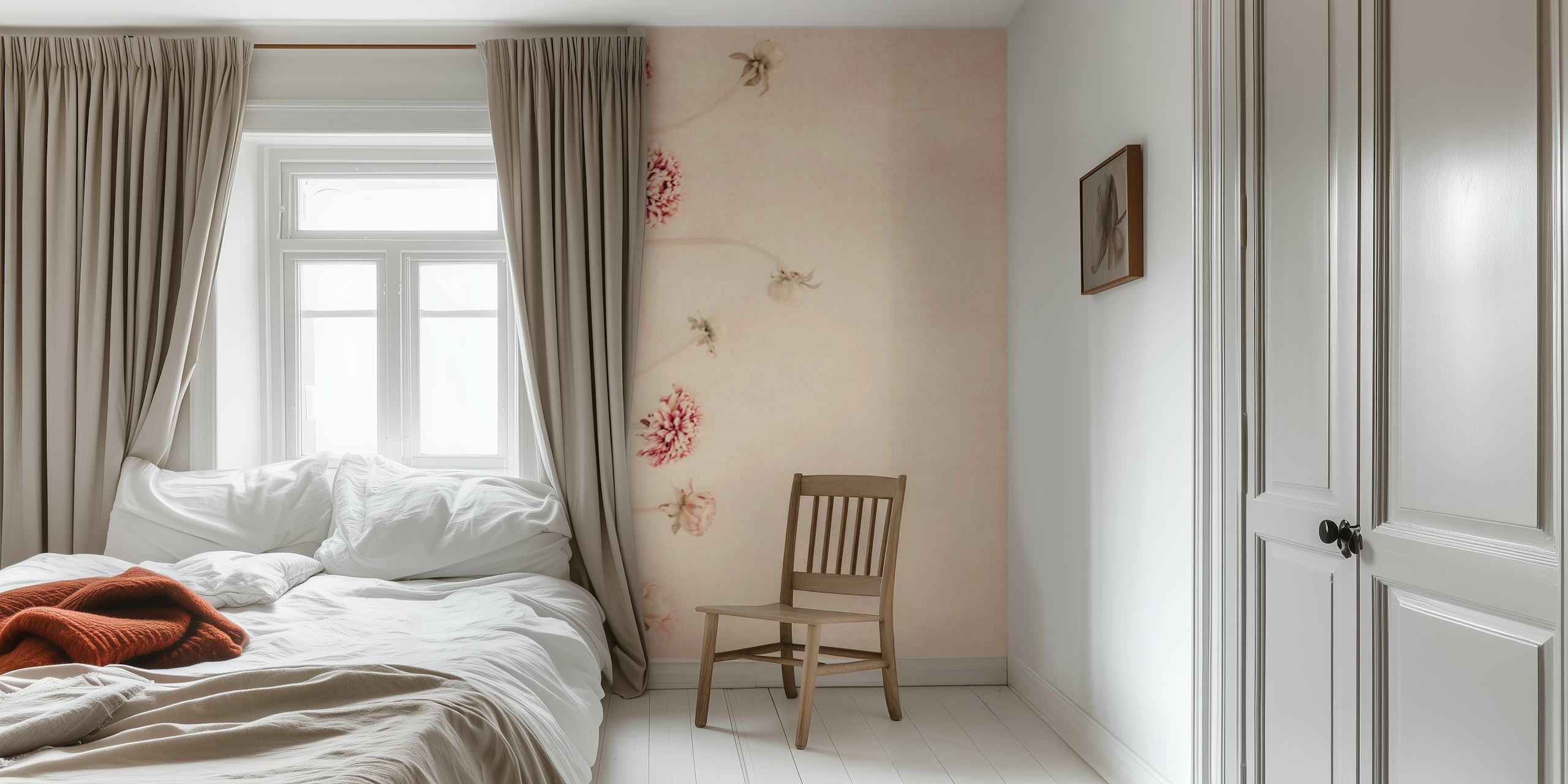Lyserøde blomster i et rum