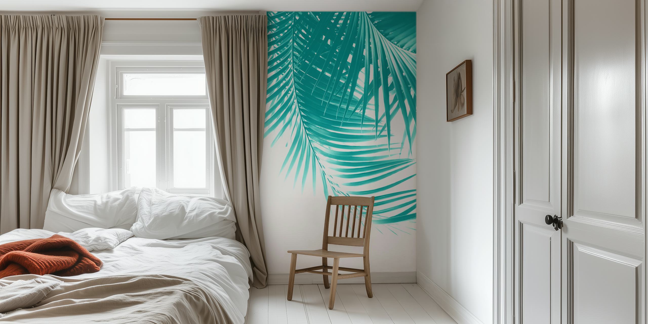 Palm Leaves tapet i Soft Turquoise