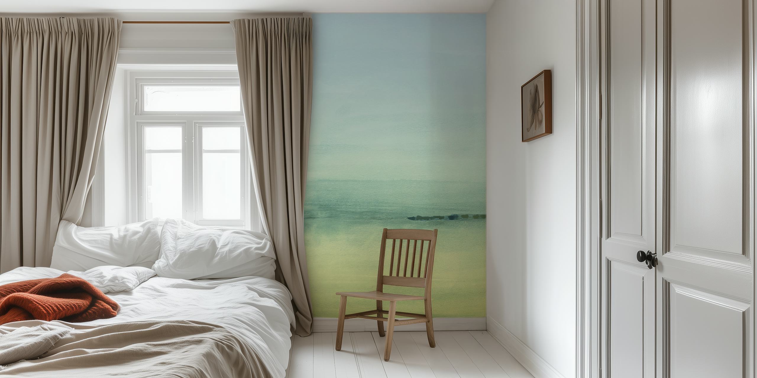 Soft green and blue gradient watercolor horizon wallpaper