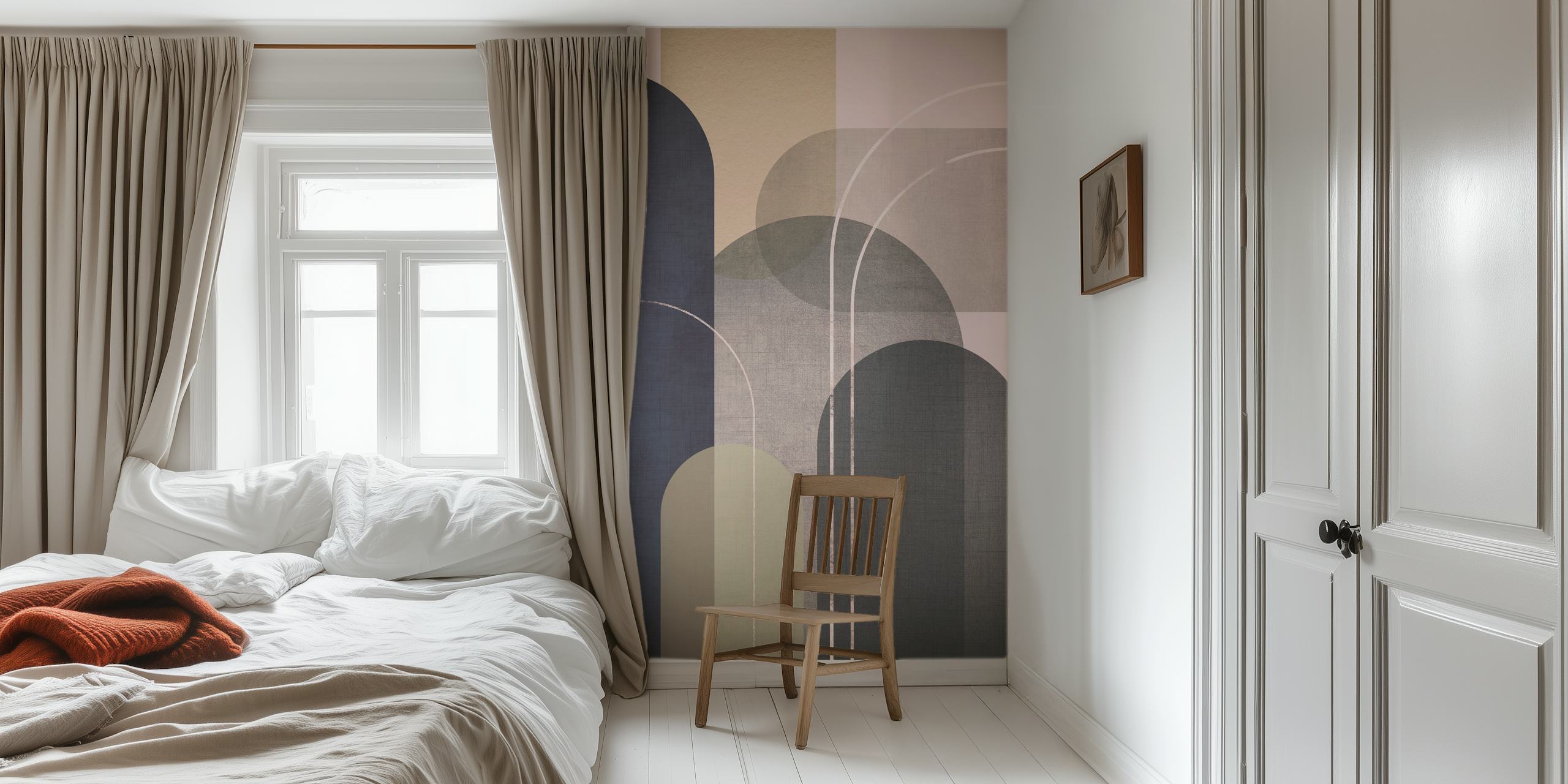 Modern Mid Century Linen 2 ταπετσαρία σε ένα δωμάτιο