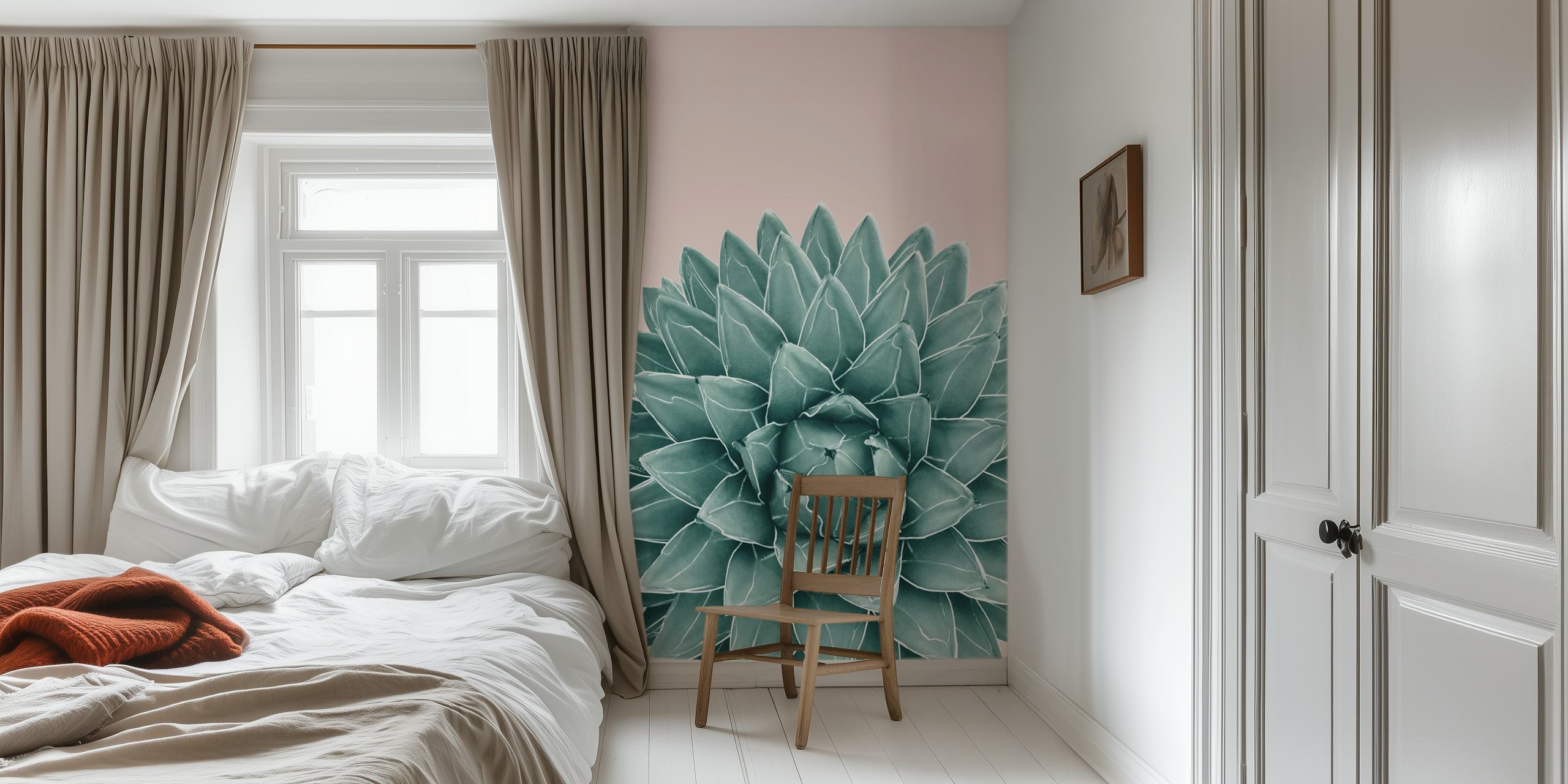 Blush Green Agave Chic 1 Tapete in einem Raum