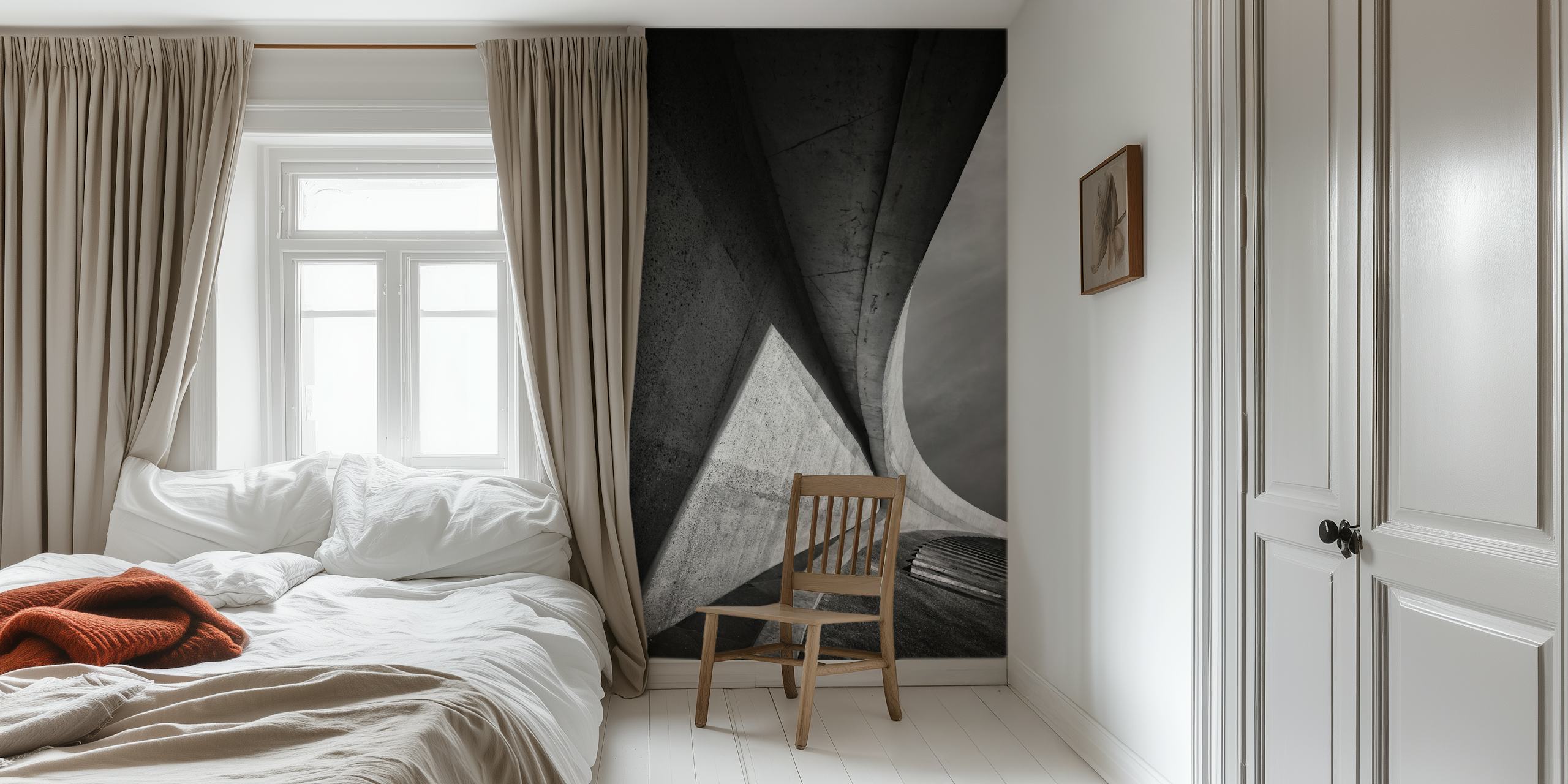 Curved concrete shapes in black and white wallpaper