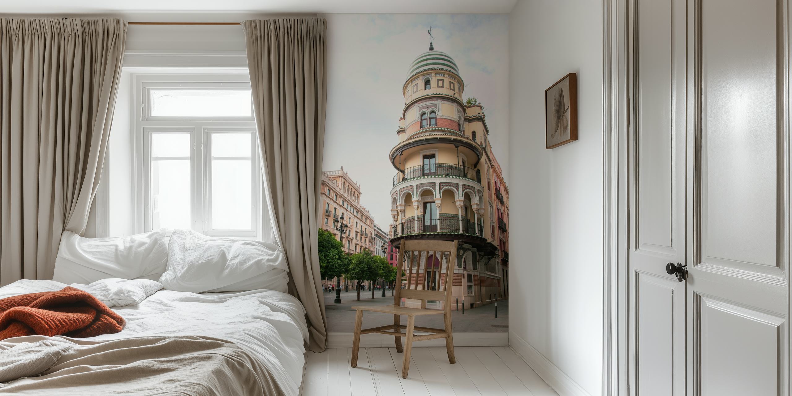 Architectural wallpaper with La Adriatica building in pastel colors
