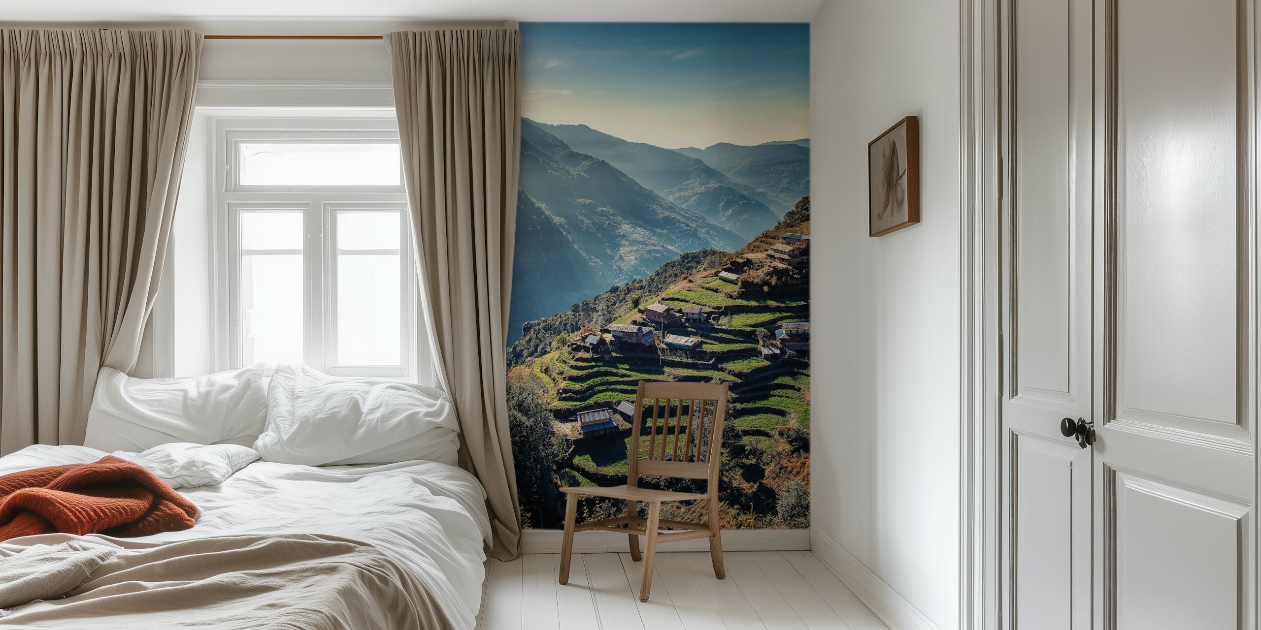 Nepalese landscape wallpaper in a room