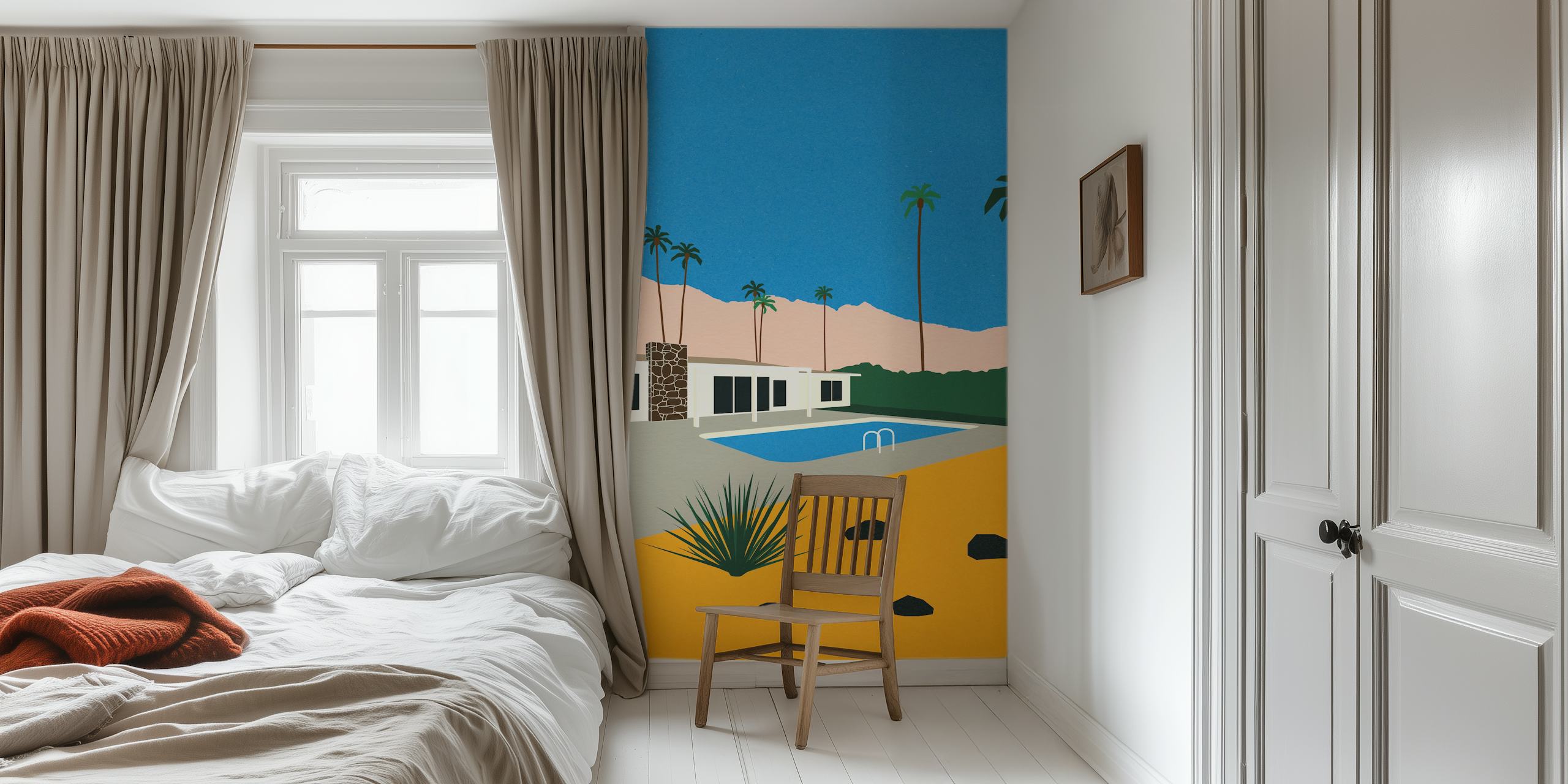 Papel tapiz Palm Spring Bungalow en una habitación moderna