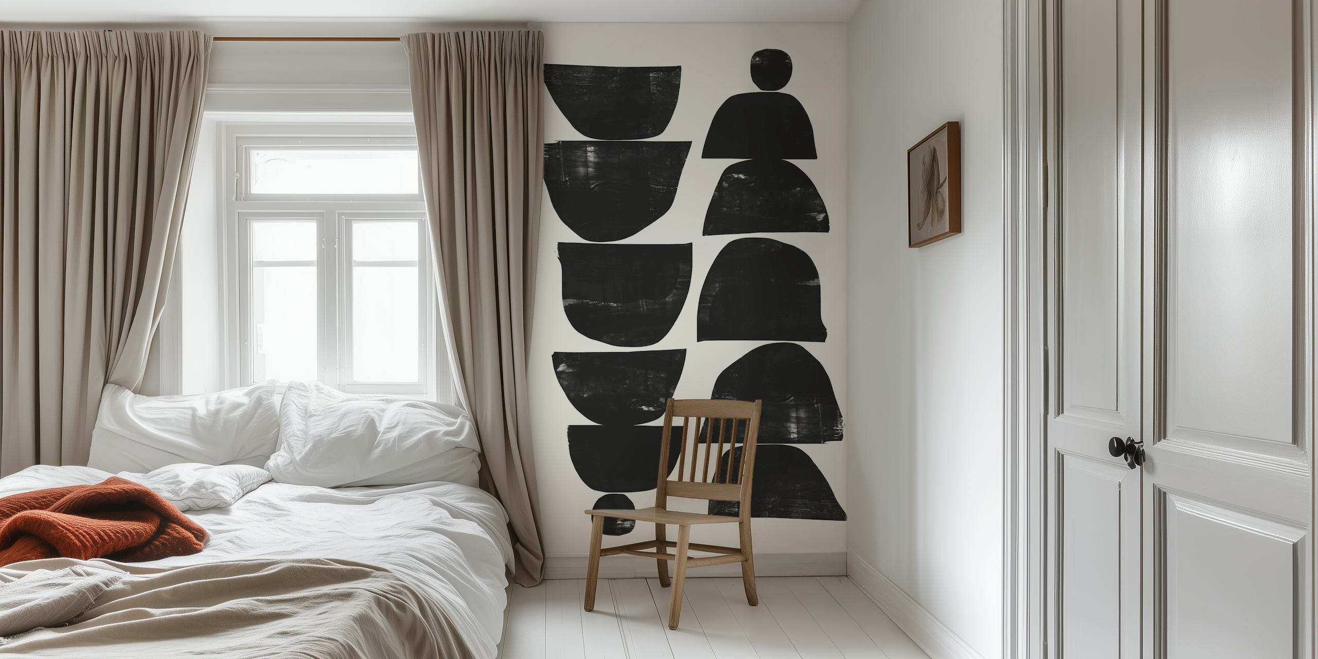 Fototapeta Stylizované černé botanické tvary na bílém pozadí