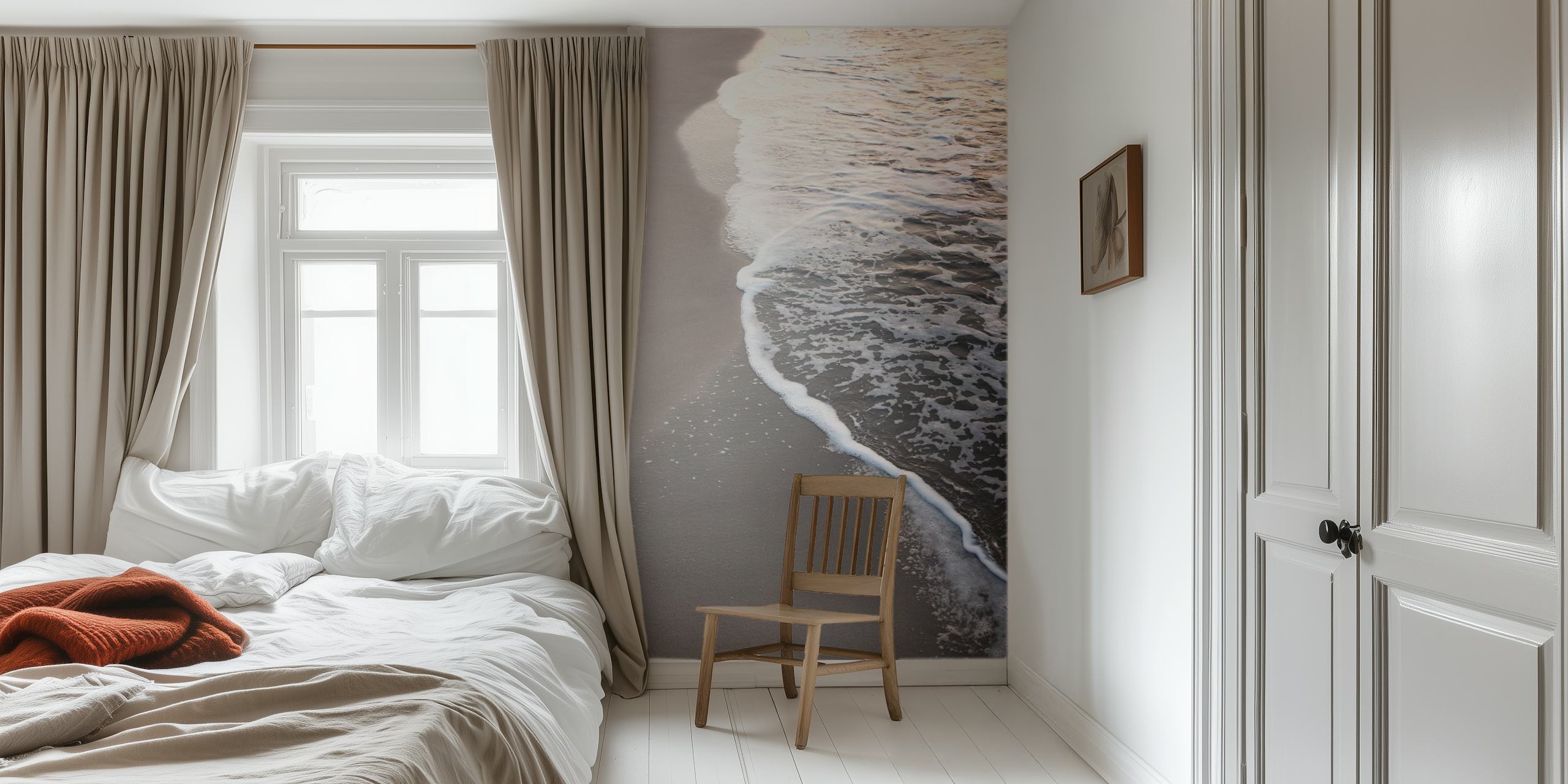 Tranquil sunset beach wall mural with soft light and gentle waves