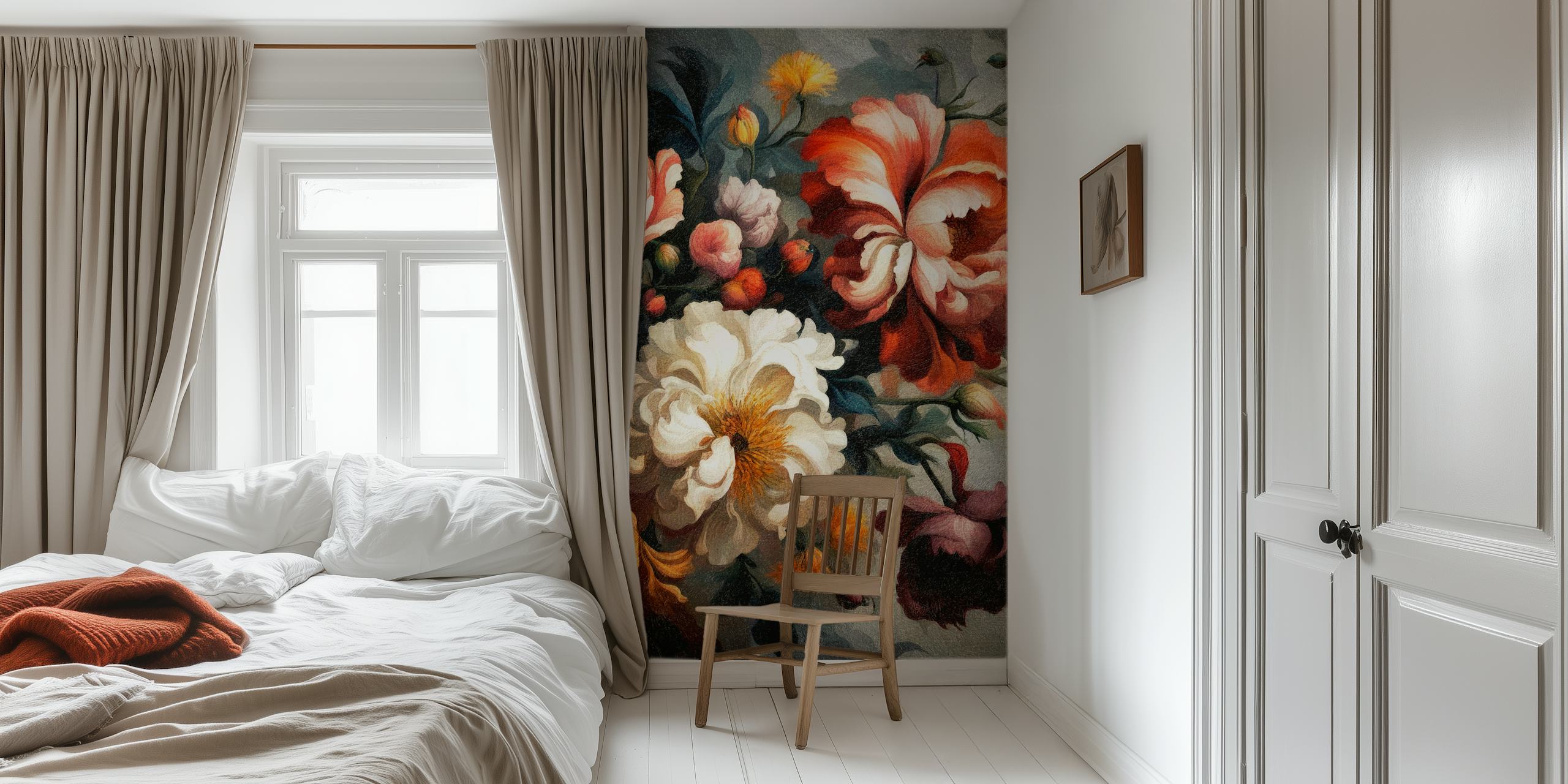Moody Baroque Flowers tapetti huoneessa