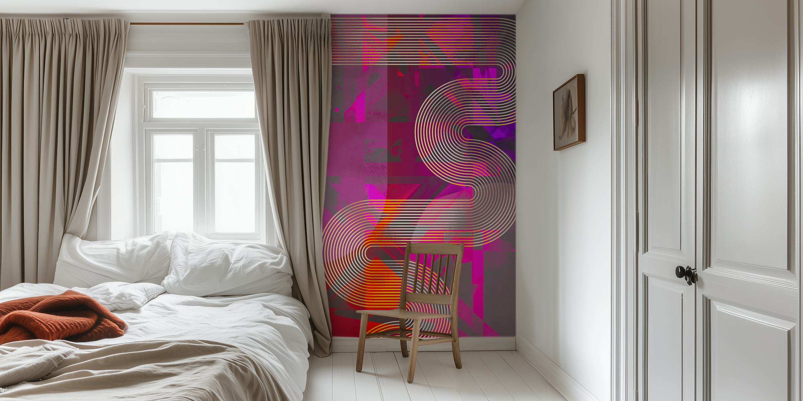 80s 90s curvy lines wallpaper in a room