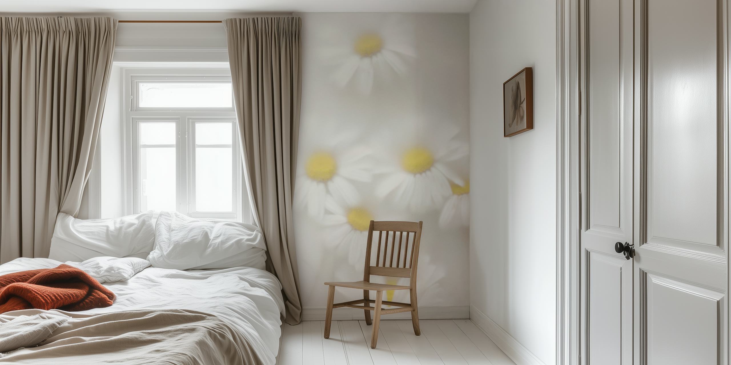 Delicate daisies wallpaper in a bright room