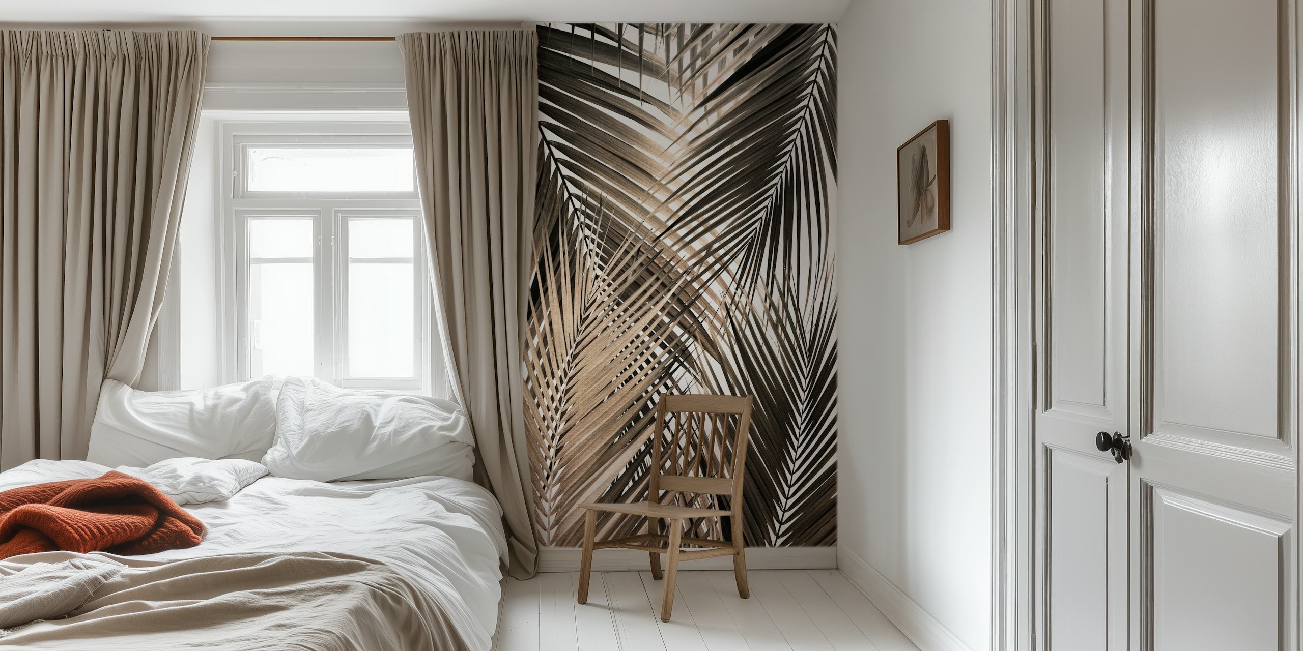Tropical palm leaves in golden brown tones wallpaper