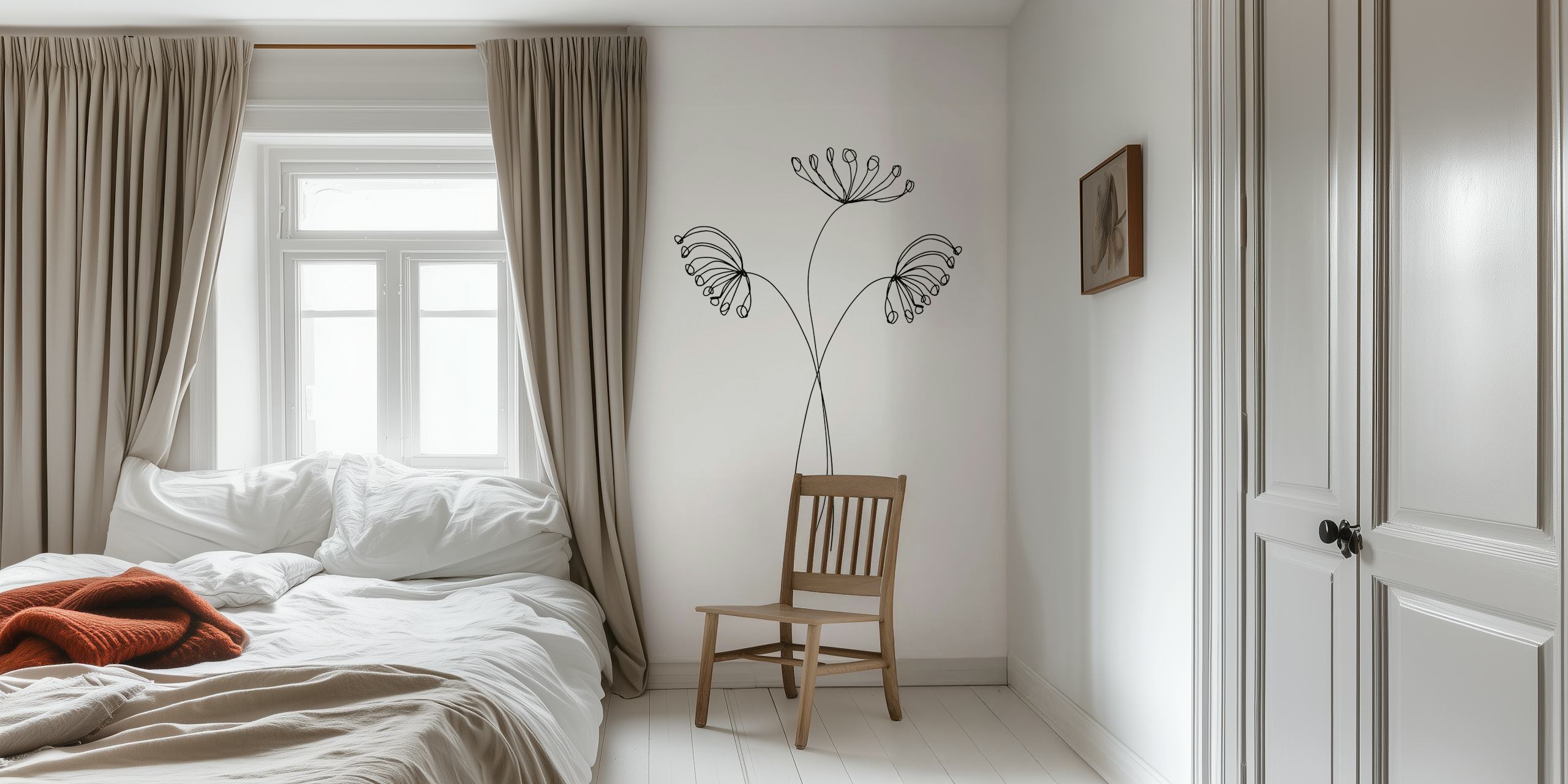 Minimal Line Art Flowers II tapet i et rom