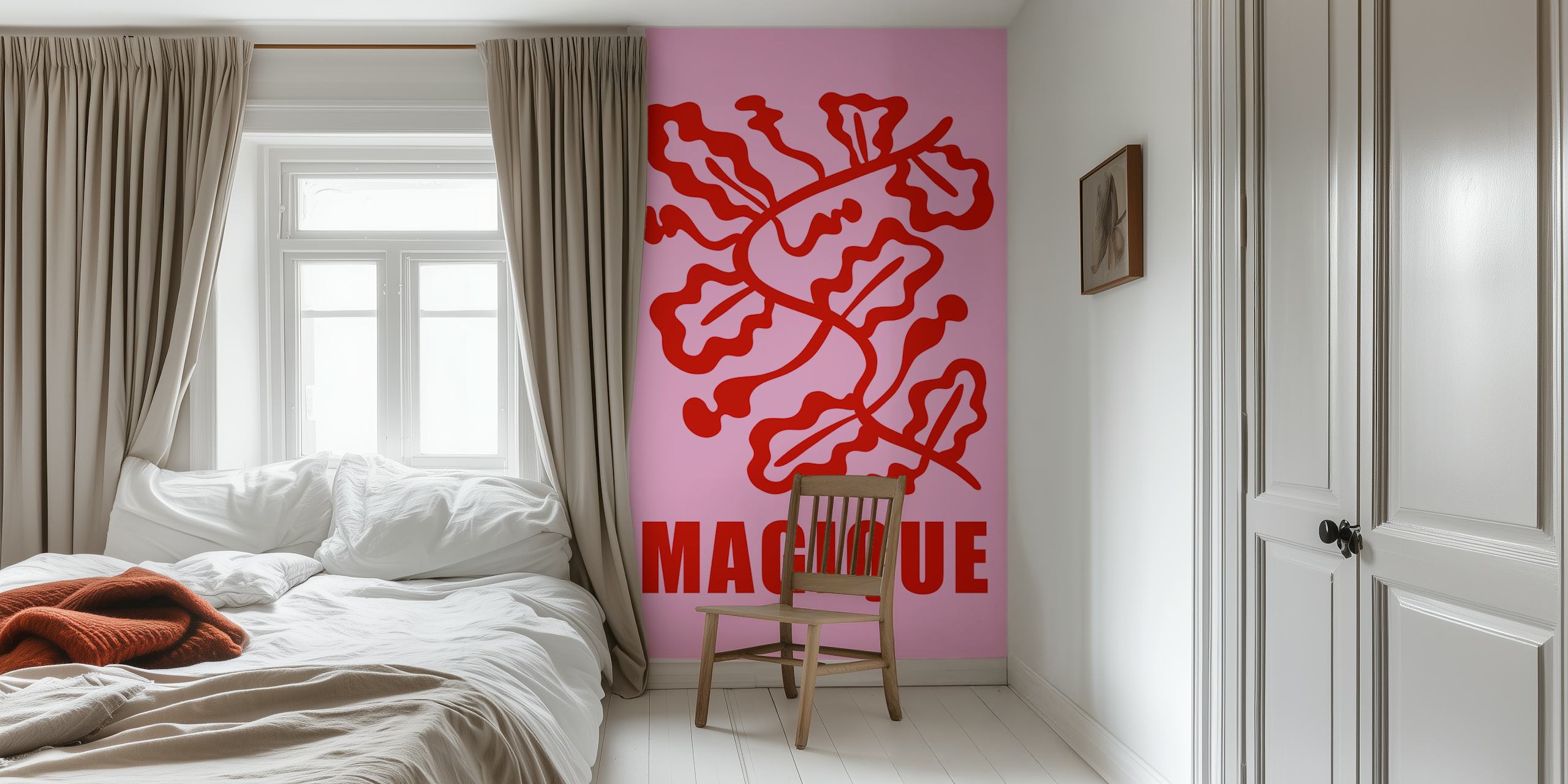 Red floral patterns on a pink background wallpaper