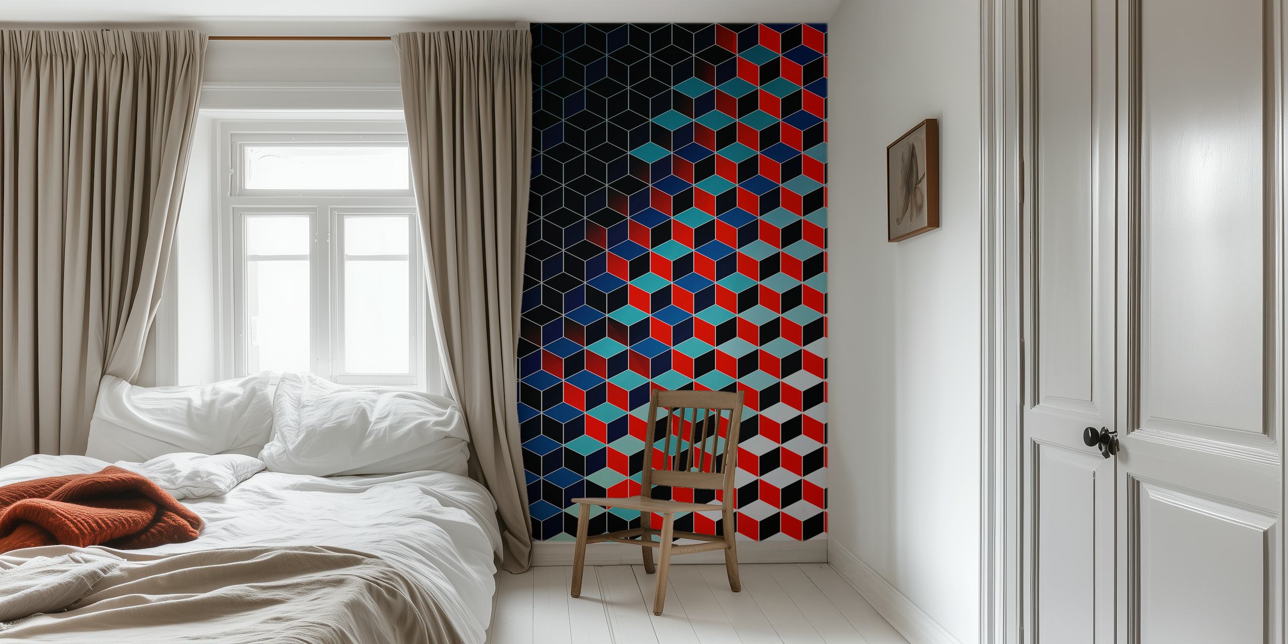 Cubic VI wallpaper in a modern room