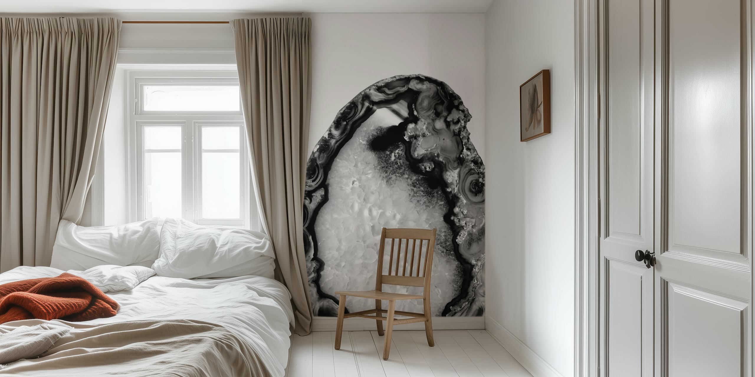 Papel de parede Gray Black White Agate em um quarto
