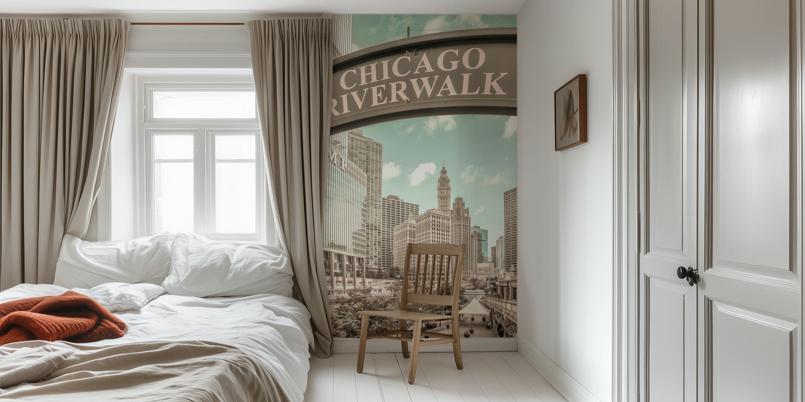 Chicago Riverwalk Urban Vintage Wallpaper I Et Værelse