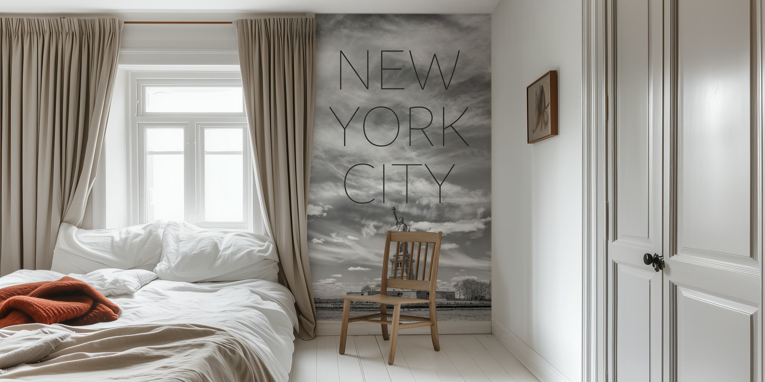 Statue of Liberty in black and white with text New York City wallpaper