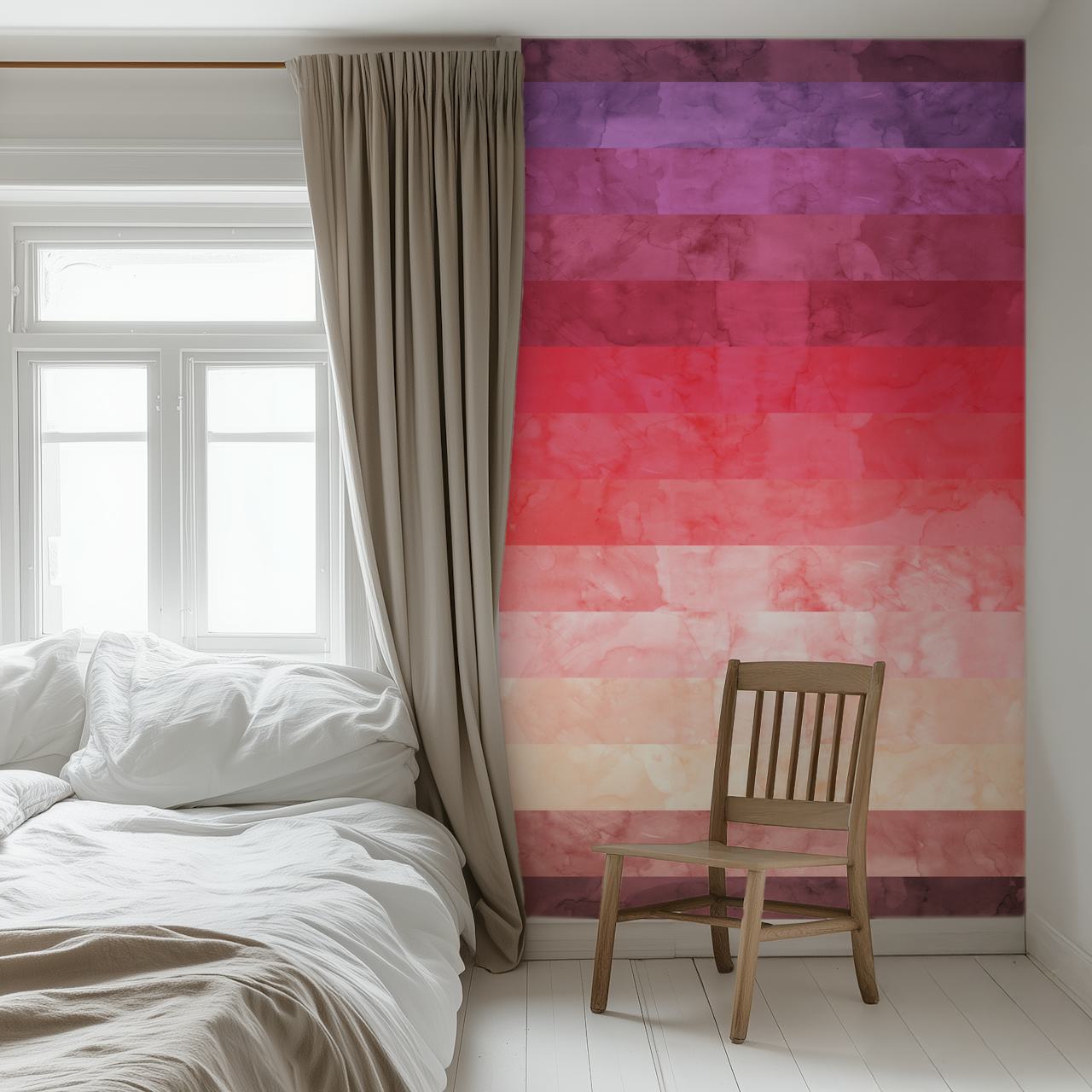 Watercolor bands V wallpaper displayed in a room