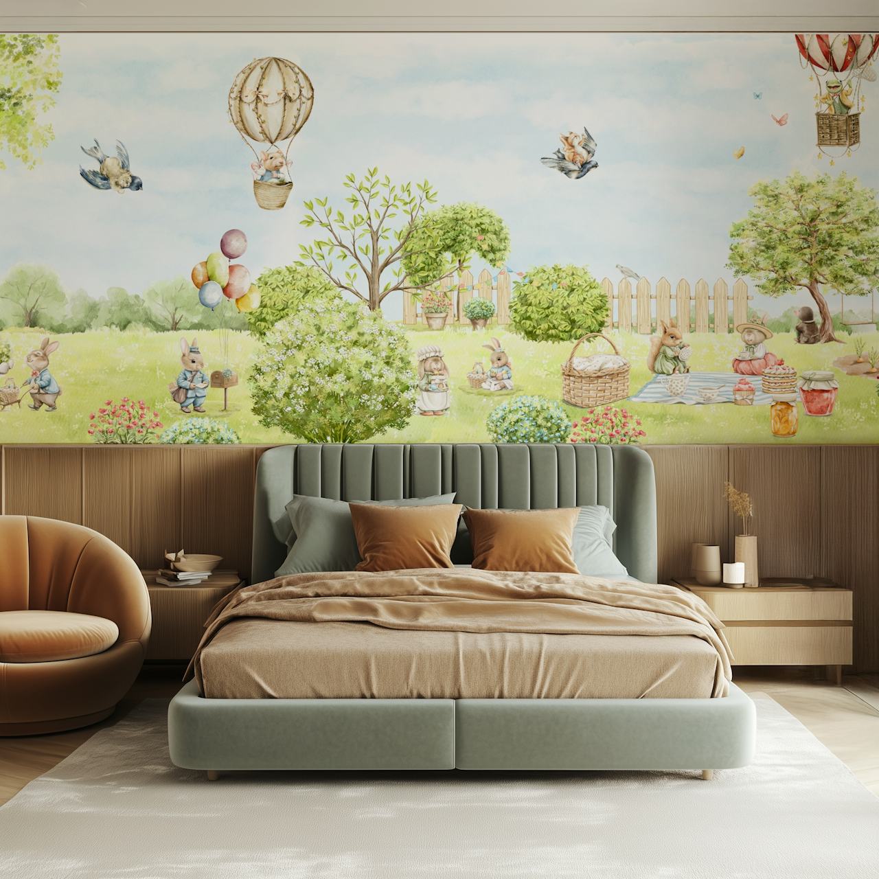 Cute animals in a countryside scenery wallpaper