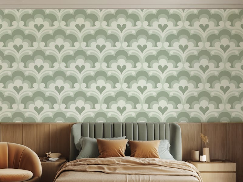Elegant Light Sage Retro Blossoms