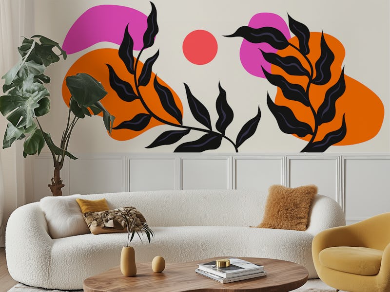 Vivid Mid Century Bauhaus Black Leaves