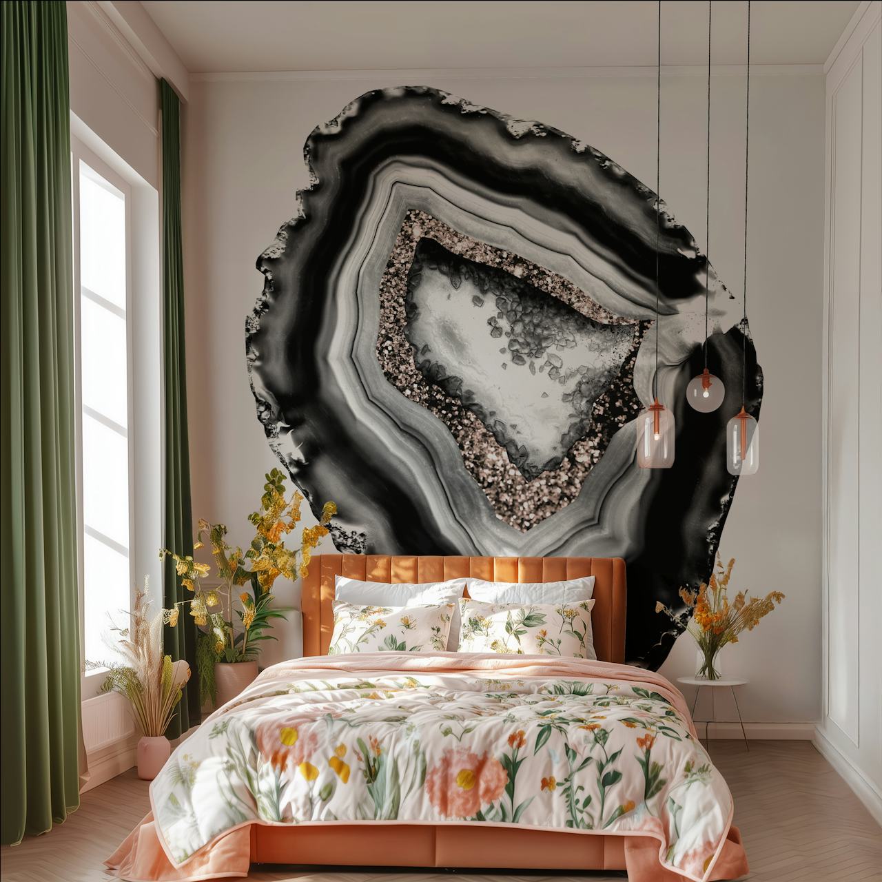 Black and rose gold glitter agate pattern wallpaper