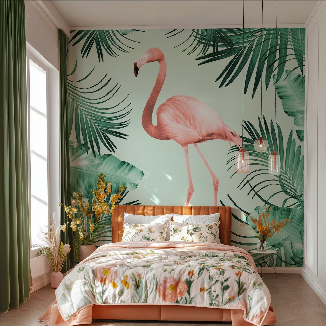Flamingo wallpaper i en tropisk miljö