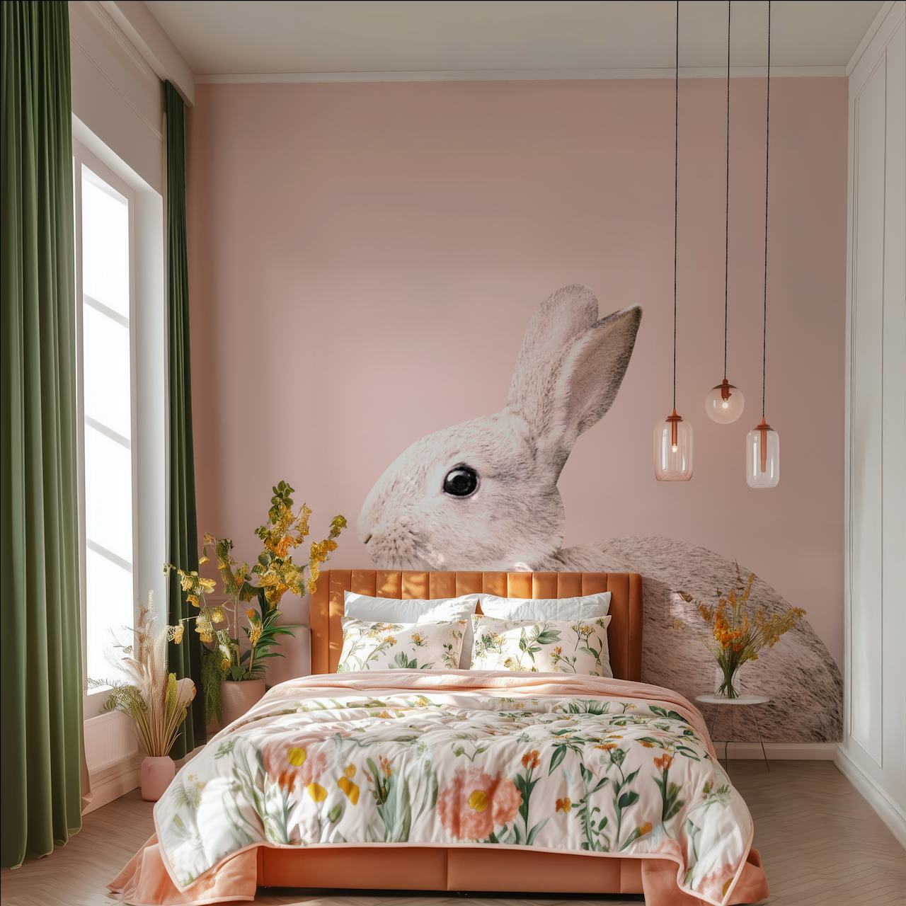 Blush Baby Bunny on pink background wallpaper
