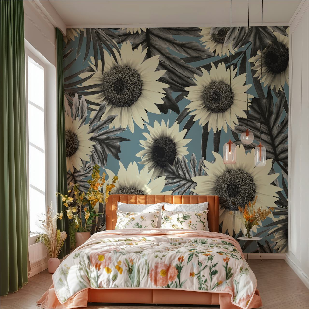 Tropical Sunflower Jungle tapet i et rum