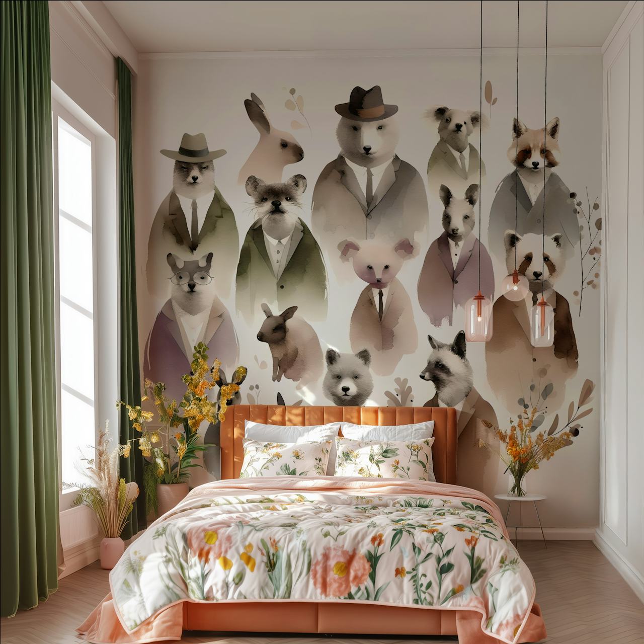 Carta da parati Animal Gentlefolk esposta in una stanza