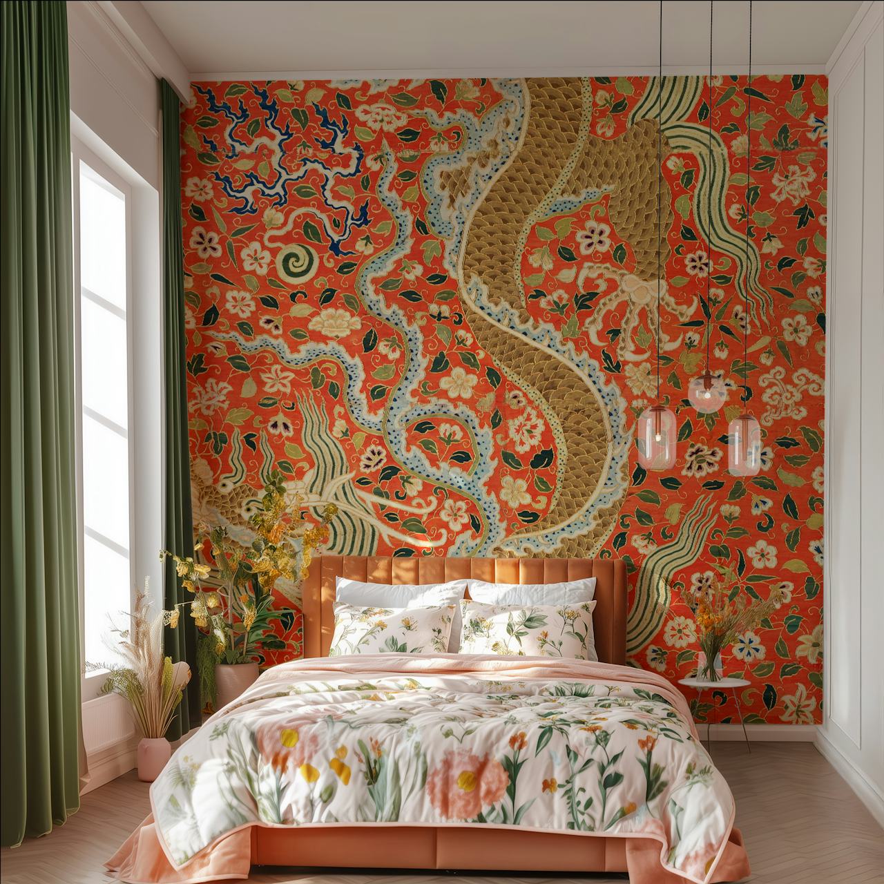 Chinese vintage silk wall art wallpaper design