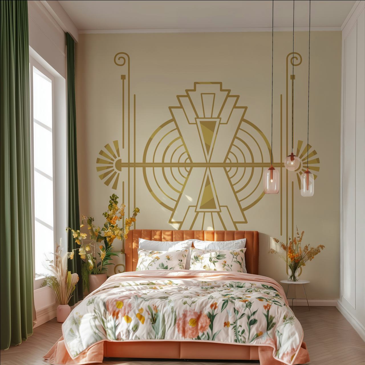 Art Deco Vintage Geometric wallpaper in a room