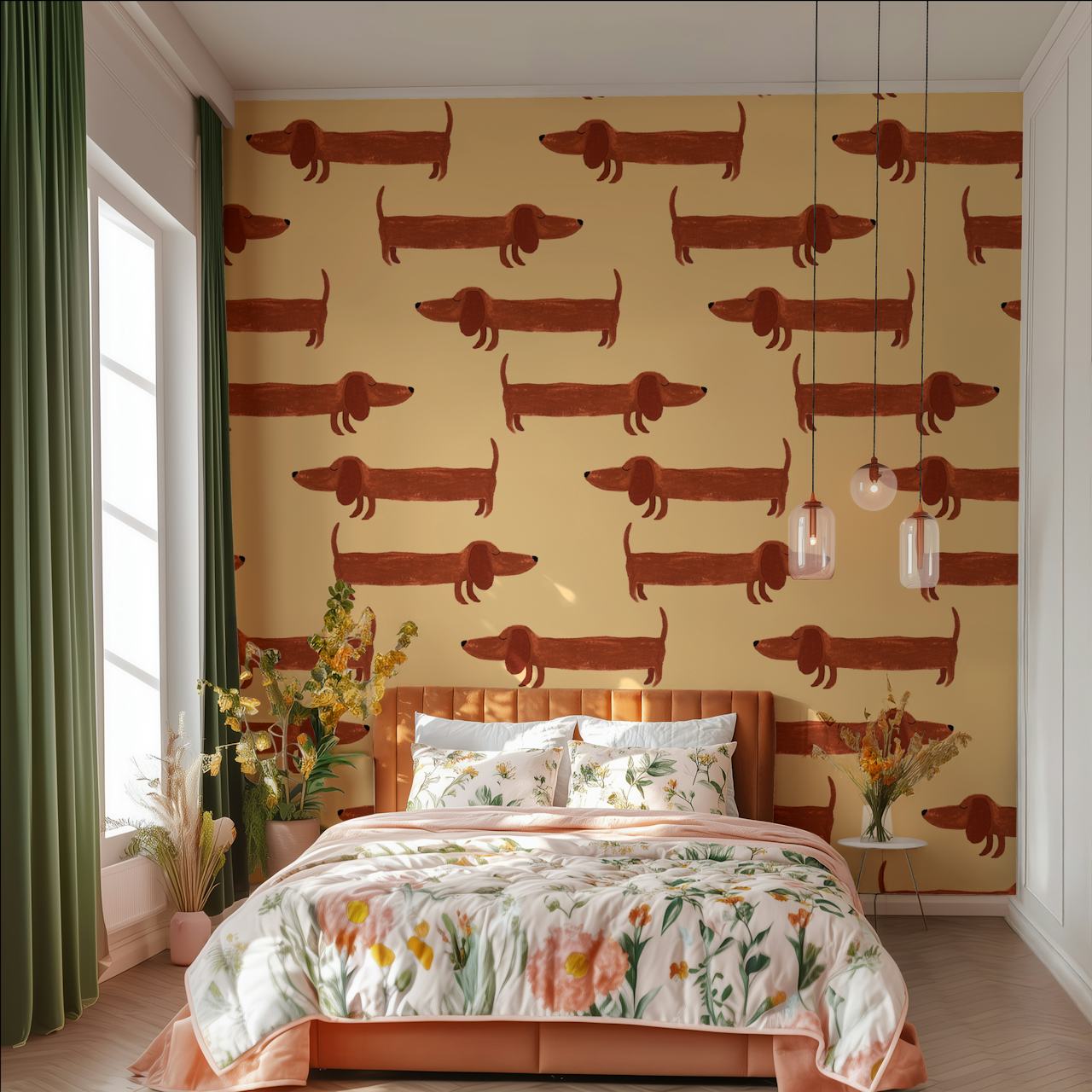 Fotomural con estampado de perro salchicha para decoración del hogar