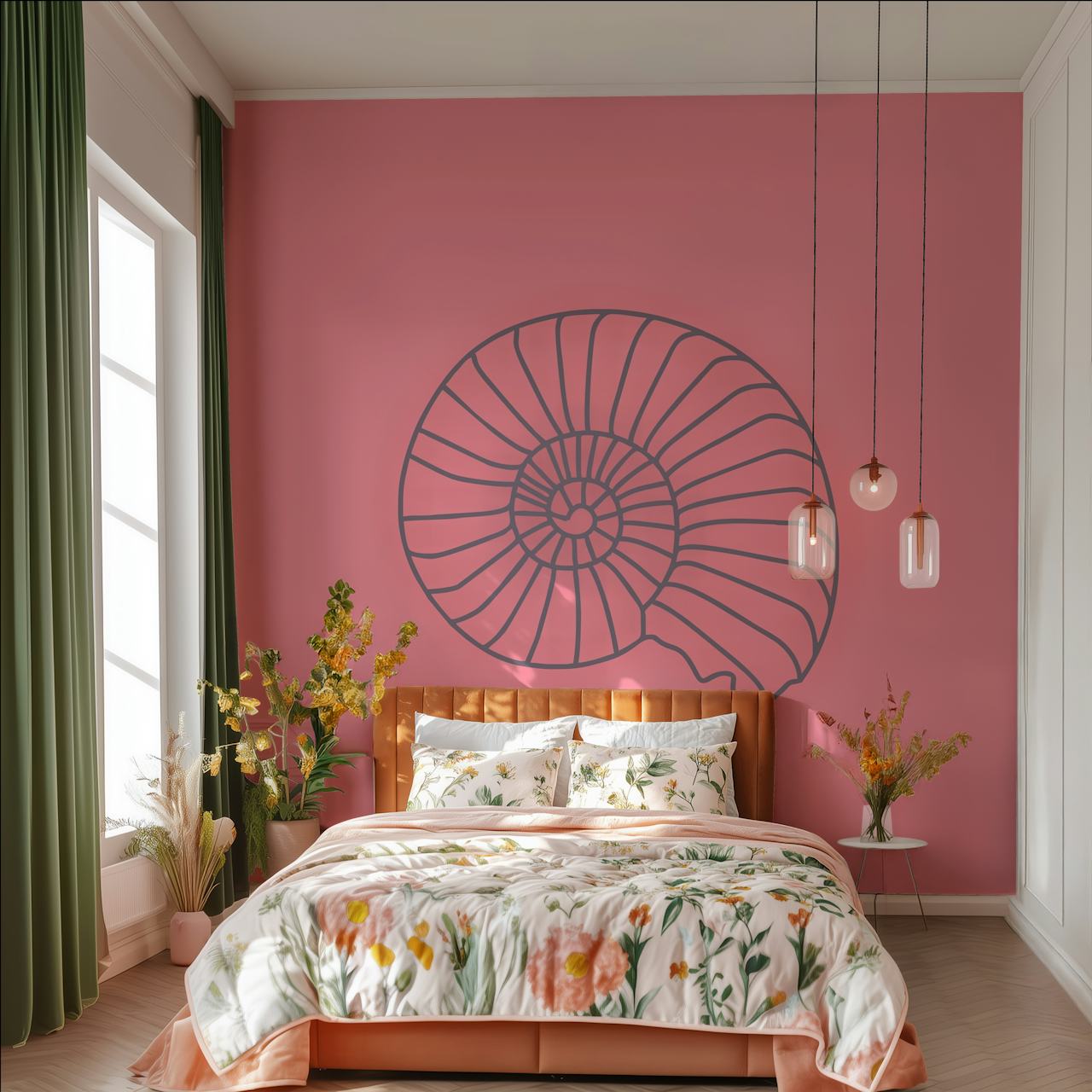 ταπετσαρία Rose Pink Wall Sea Shell σε ένα δωμάτιο