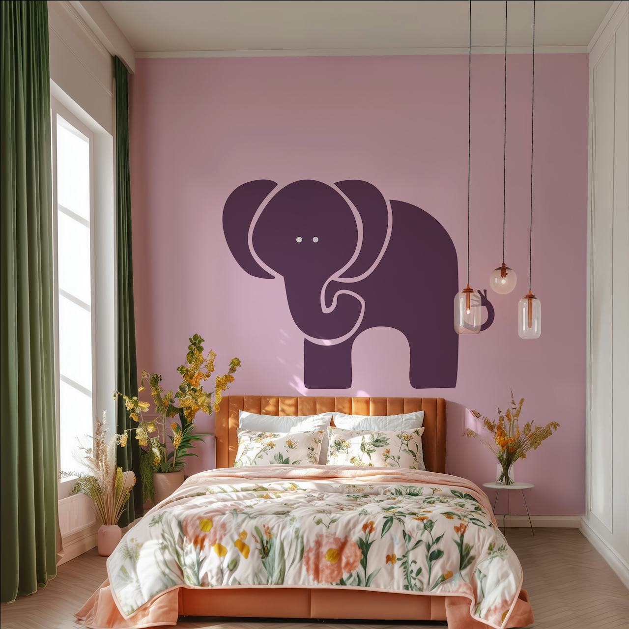 Pink elephant illustration on soft pink background wallpaper
