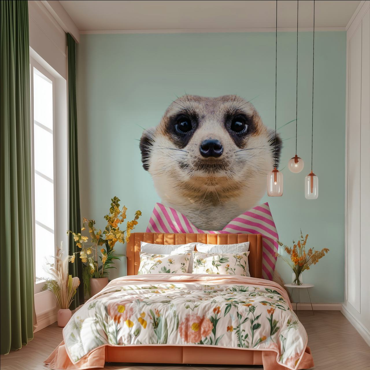 meerkat with pink bow tie wall mural