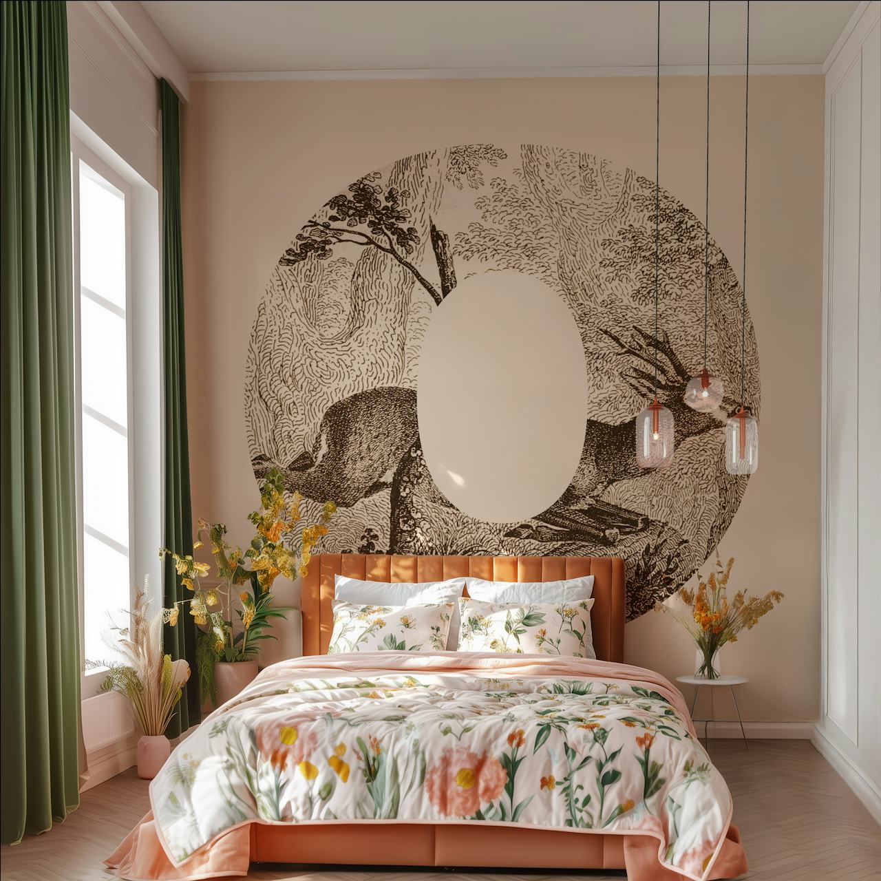 Peinture murale de style vintage avec illustration de cerf sur fond neutre de Happywall nommée « Oh Deer »