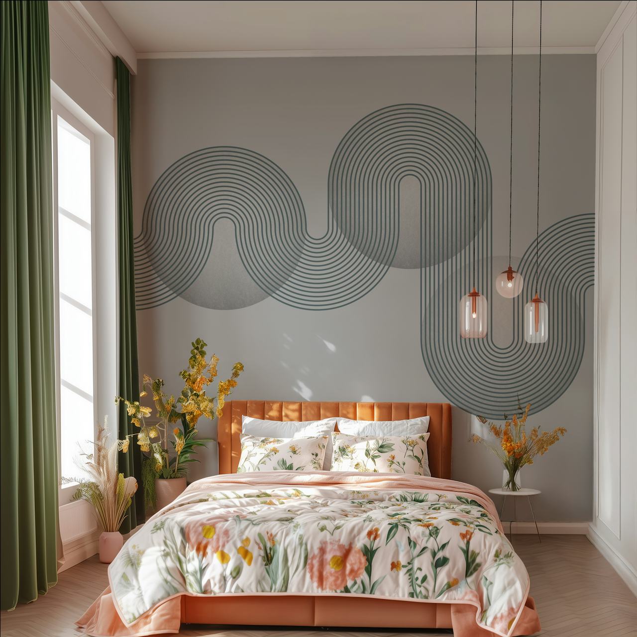 Abstract Lined Bauhaus Art Deco wall mural in monochrome