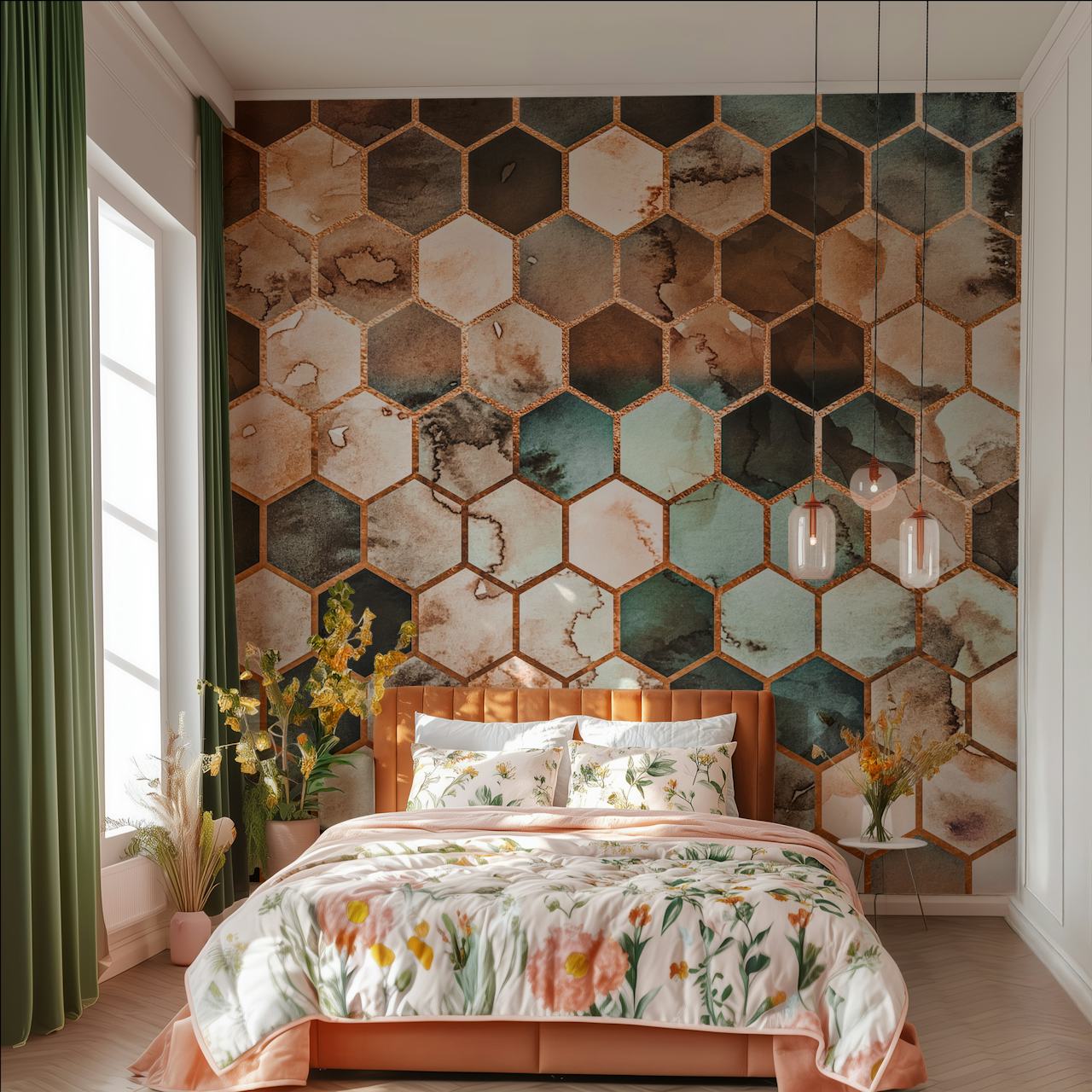 Rugged Marble Copper Teal Diseño De Papel Pintado