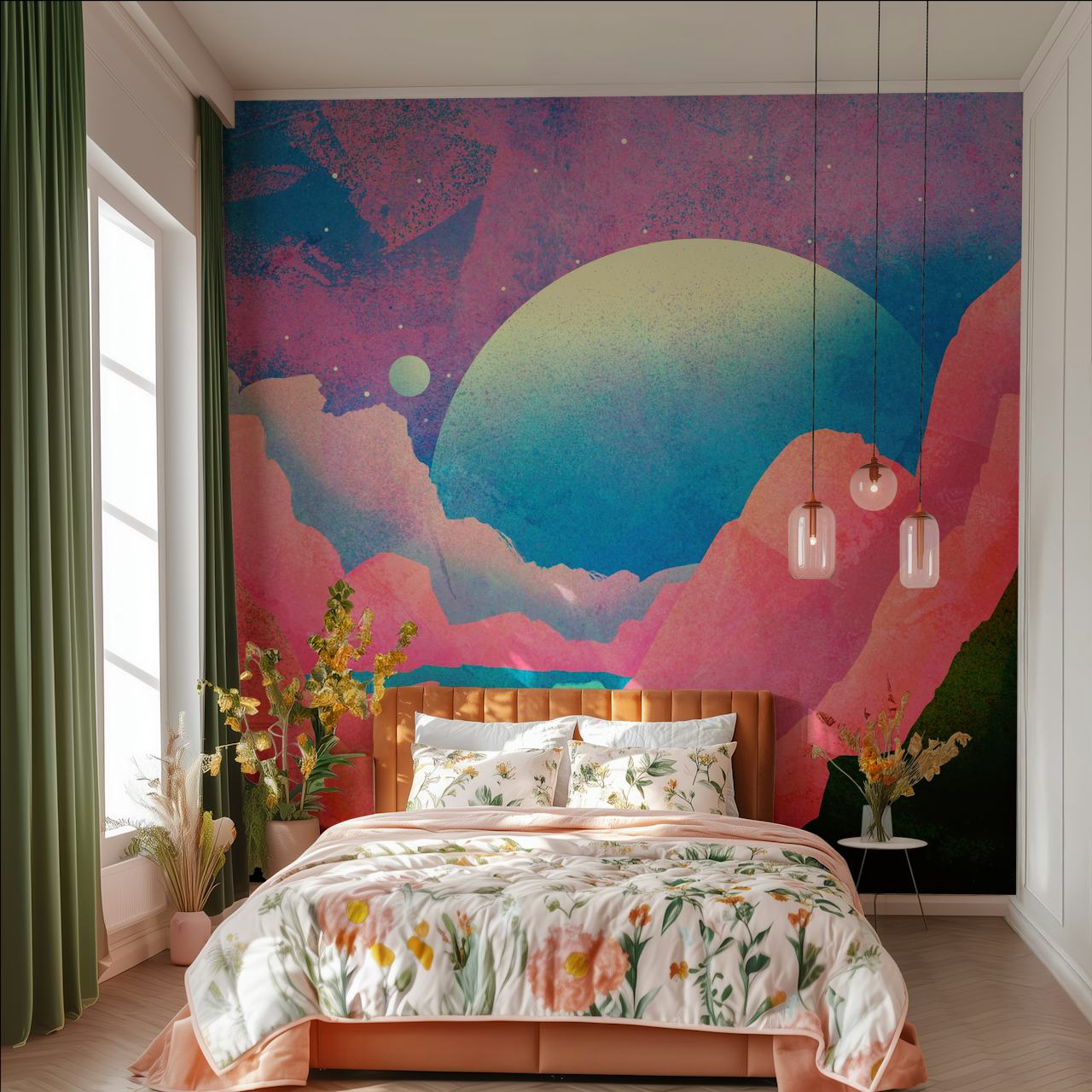 Colorful wallpaper depicting a lake on Venus
